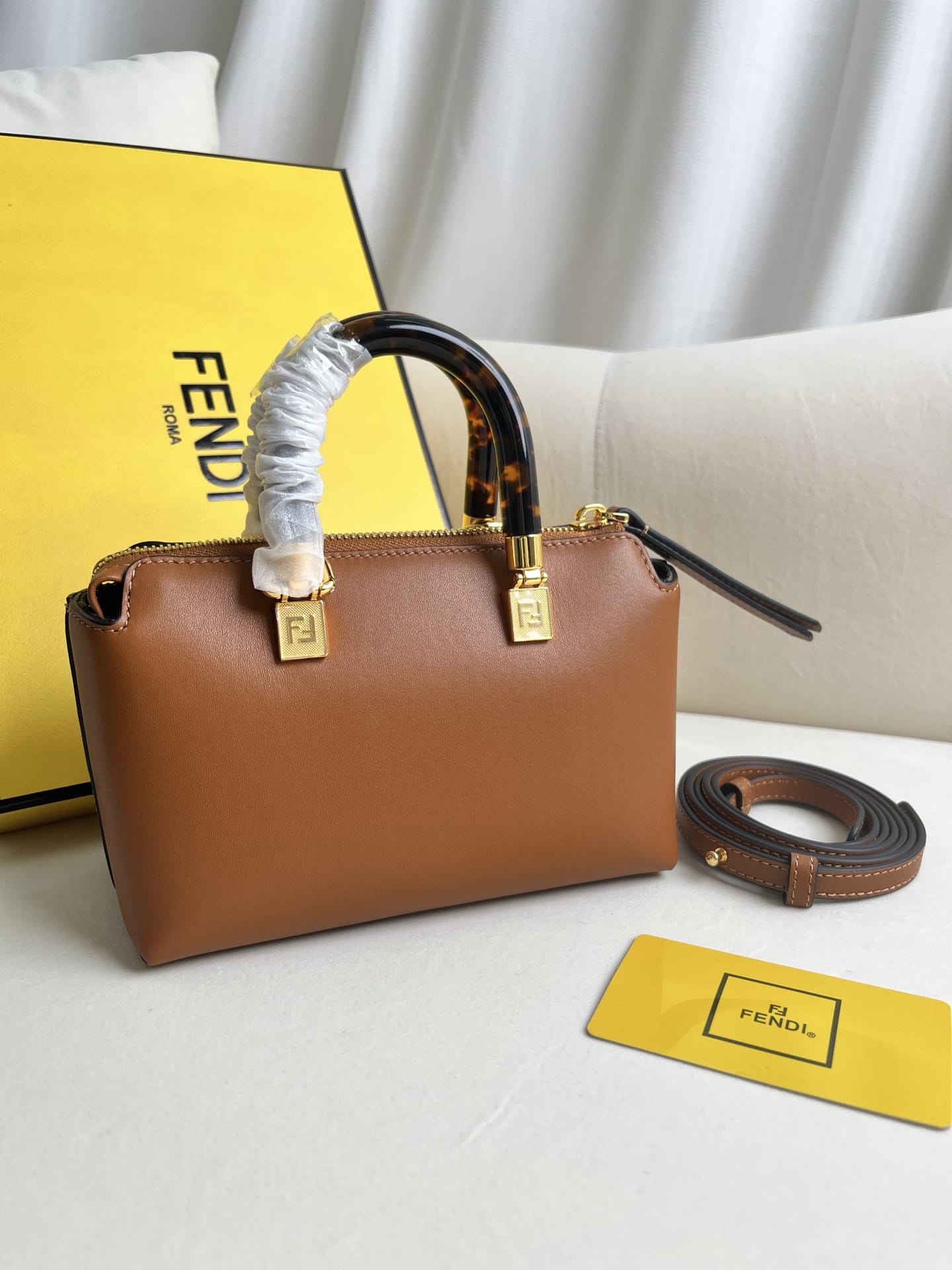 FENDI By The Way Mini Brown Boston Bag In Leather