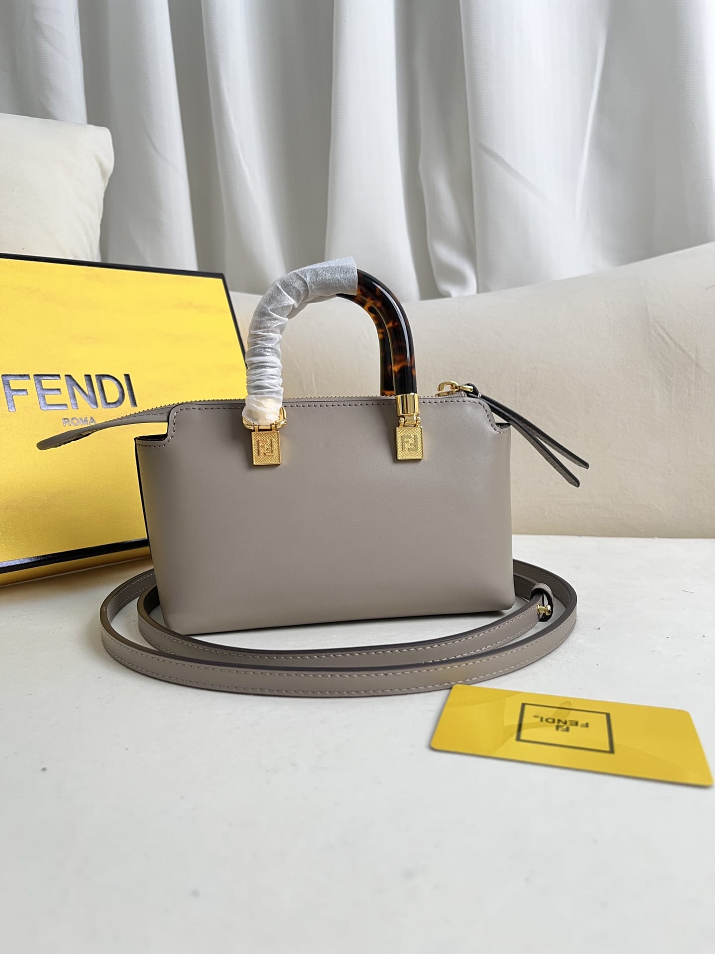 FENDI By The Way Mini Grey Boston Bag In Leather