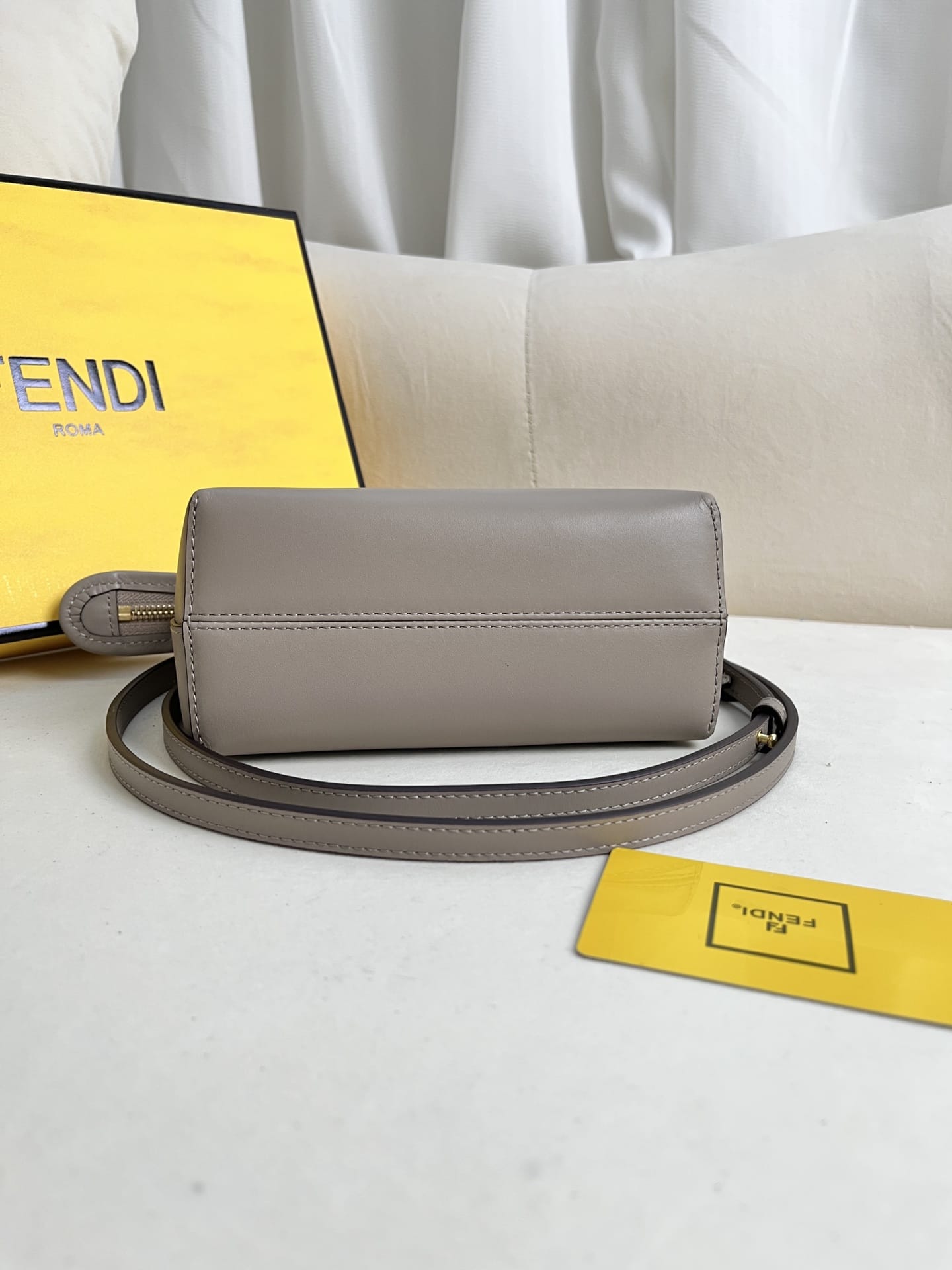 FENDI By The Way Mini Grey Boston Bag In Leather