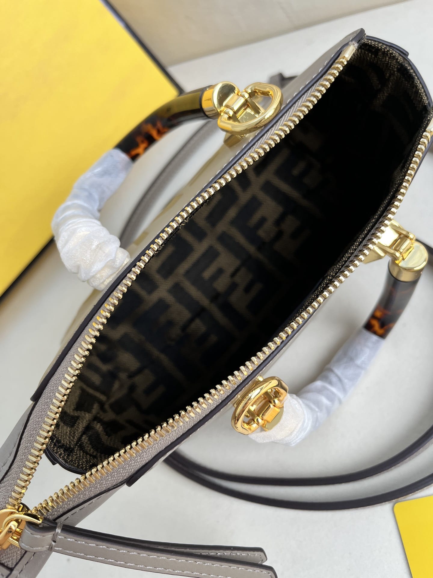 FENDI By The Way Mini Grey Boston Bag In Leather