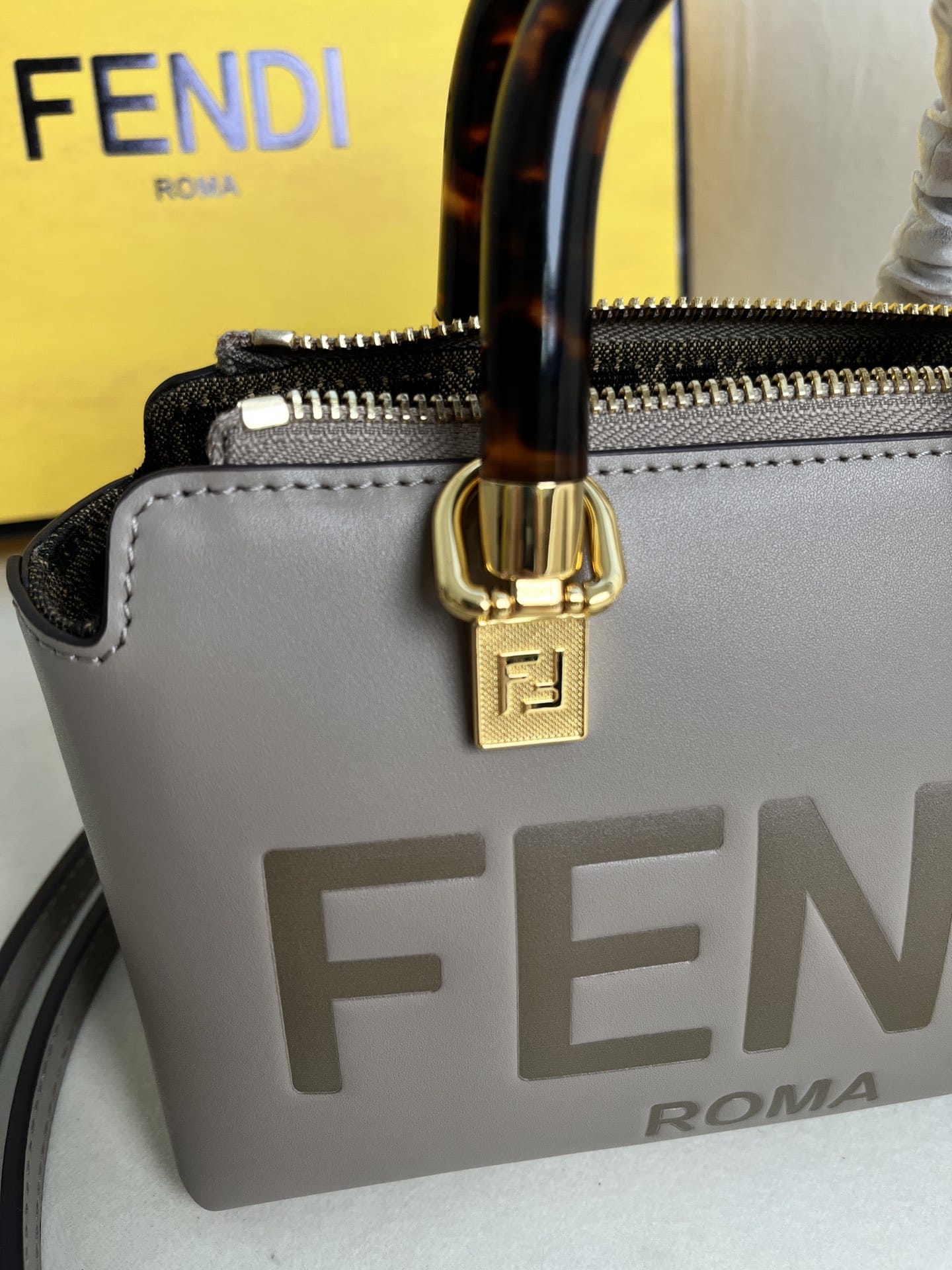 FENDI By The Way Mini Grey Boston Bag In Leather