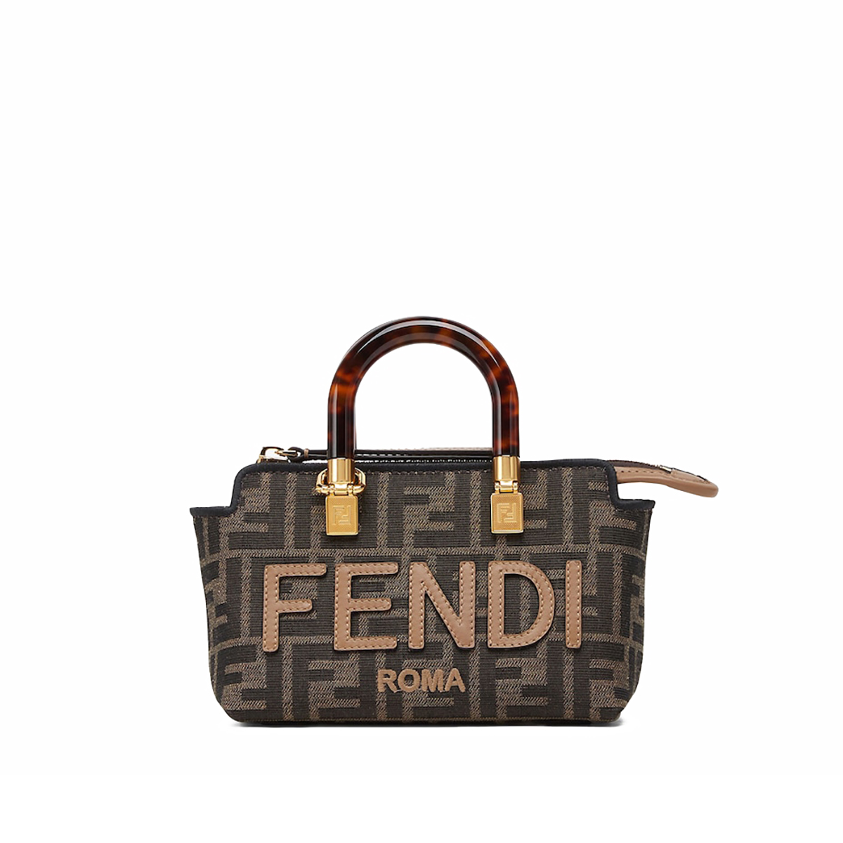 FENDI By The Way Mini Brown FF Fabric Boston Bag