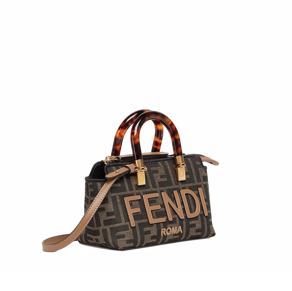 FENDI By The Way Mini Brown FF Fabric Boston Bag