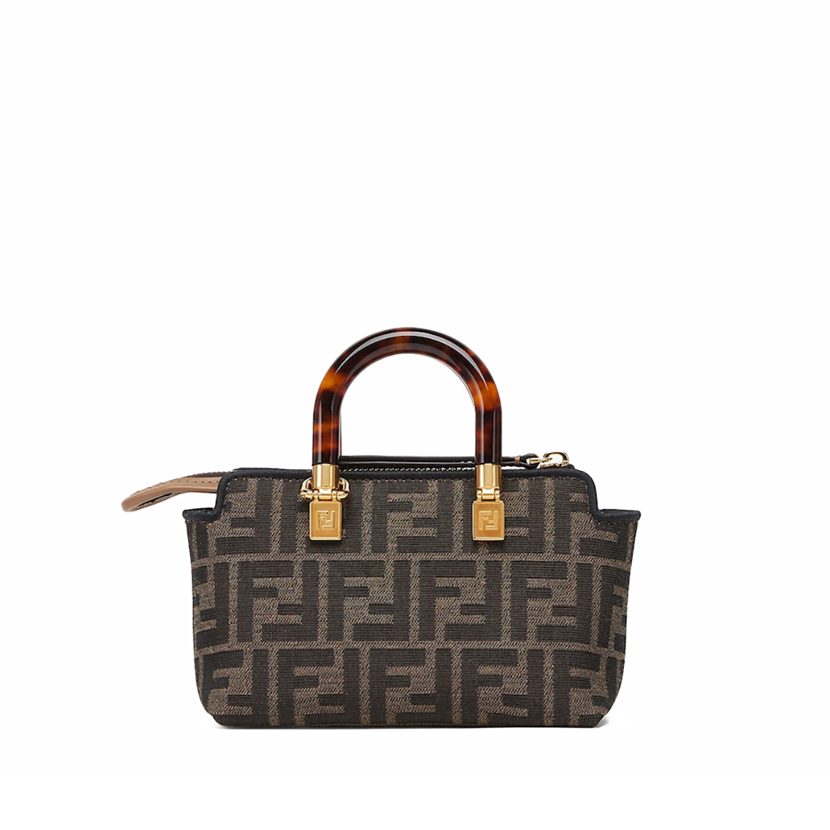 FENDI By The Way Mini Brown FF Fabric Boston Bag