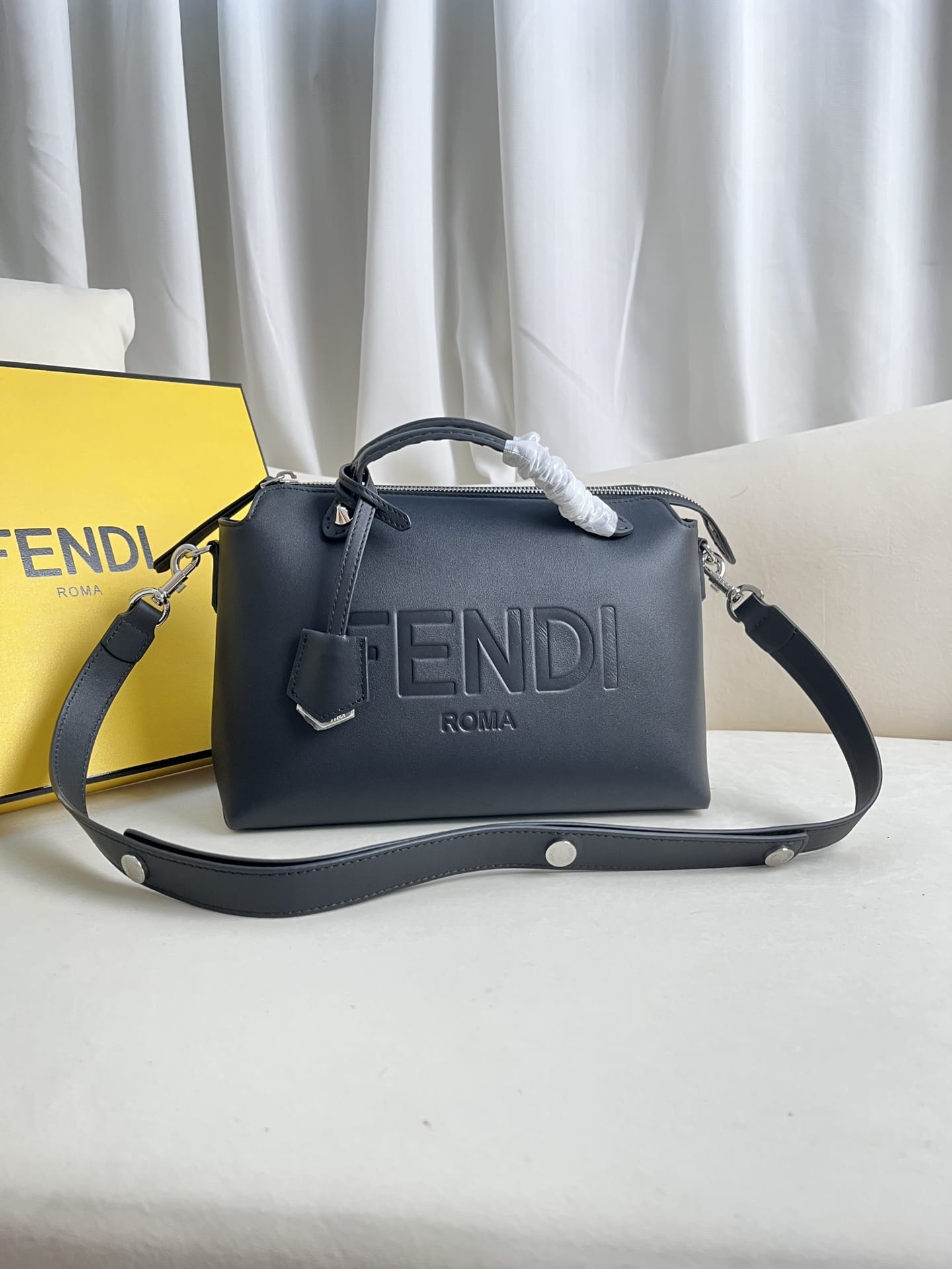 FENDI By The Way Medium Black Leather Boston Bag