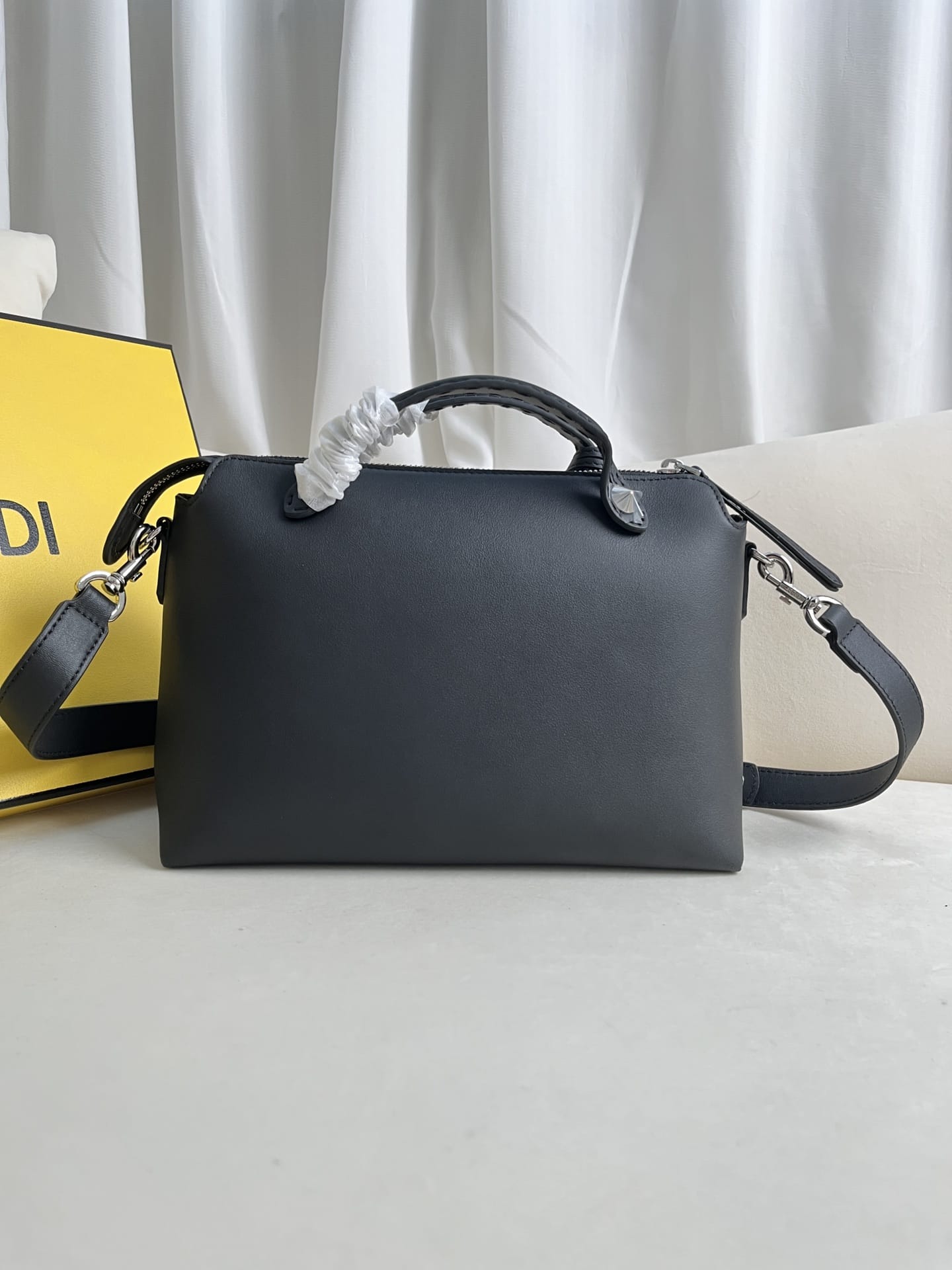 FENDI By The Way Medium Black Leather Boston Bag