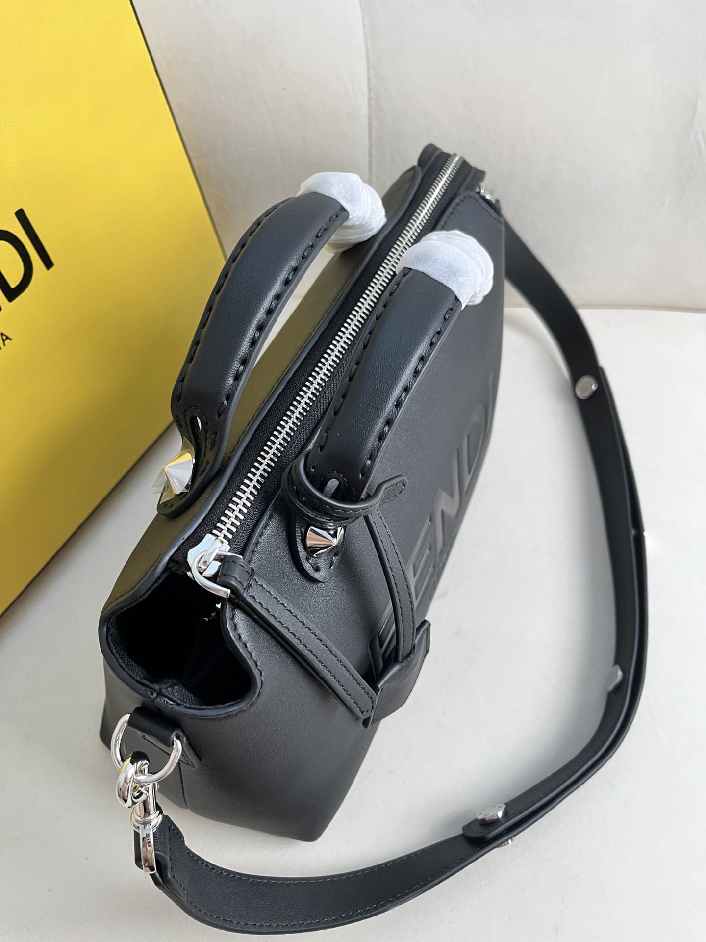 FENDI By The Way Medium Black Leather Boston Bag