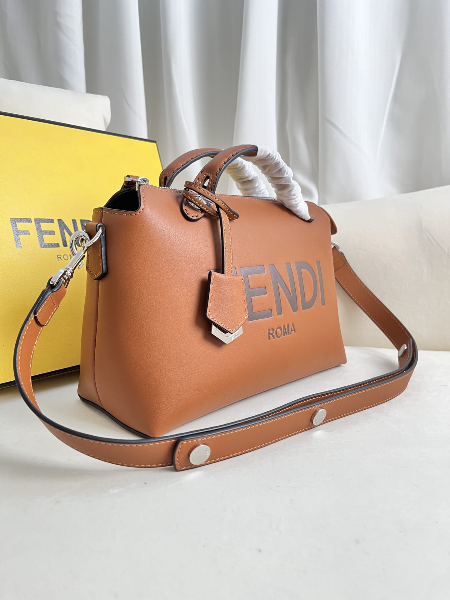 FENDI By The Way Medium Brown Leather Boston Bag