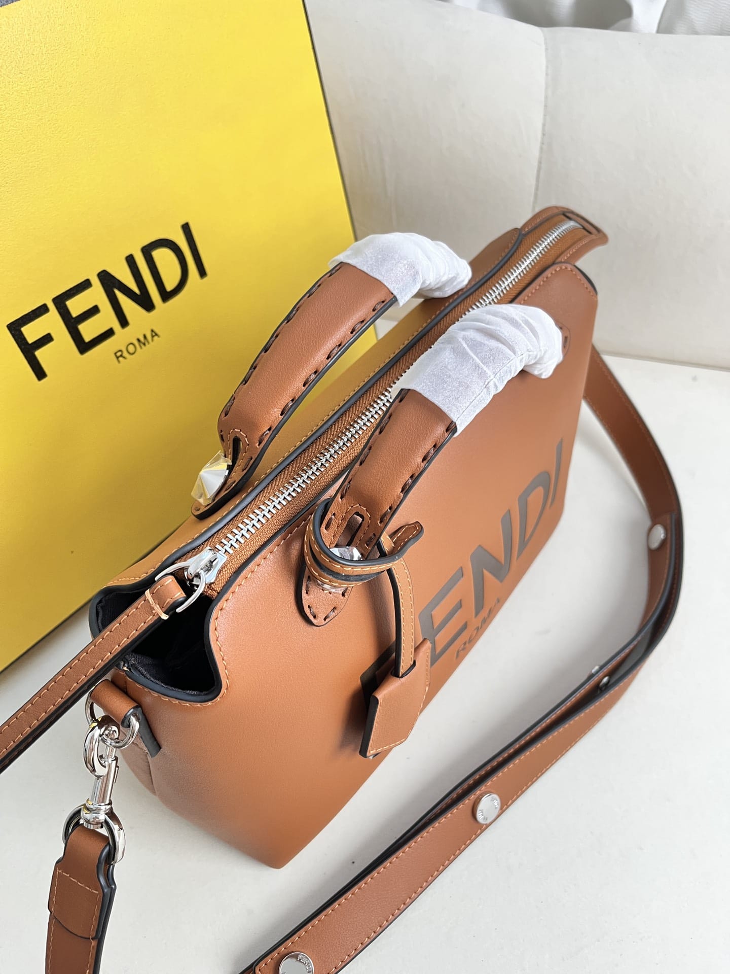 FENDI By The Way Medium Brown Leather Boston Bag