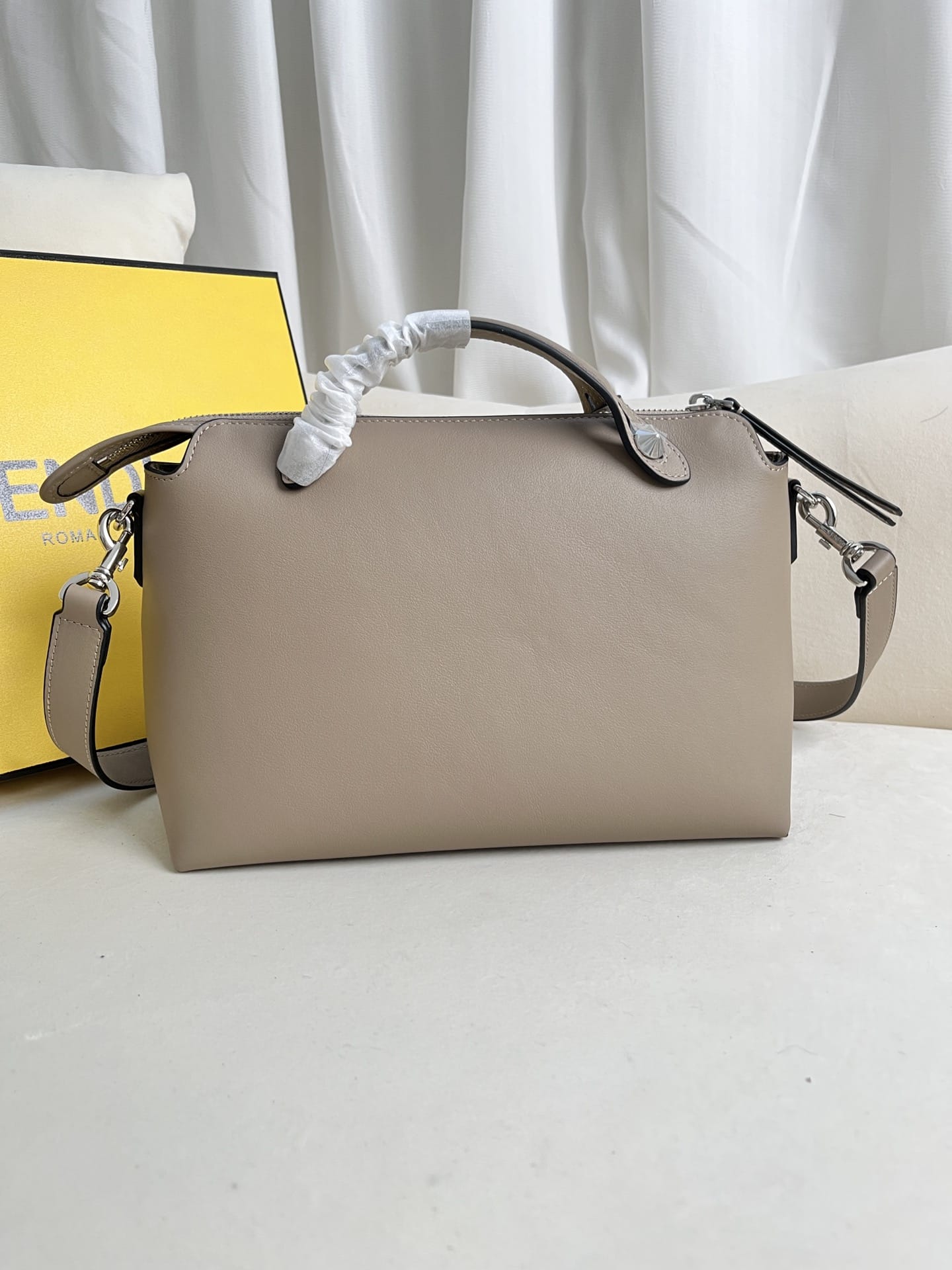 FENDI By The Way Medium Beige Leather Boston Bag