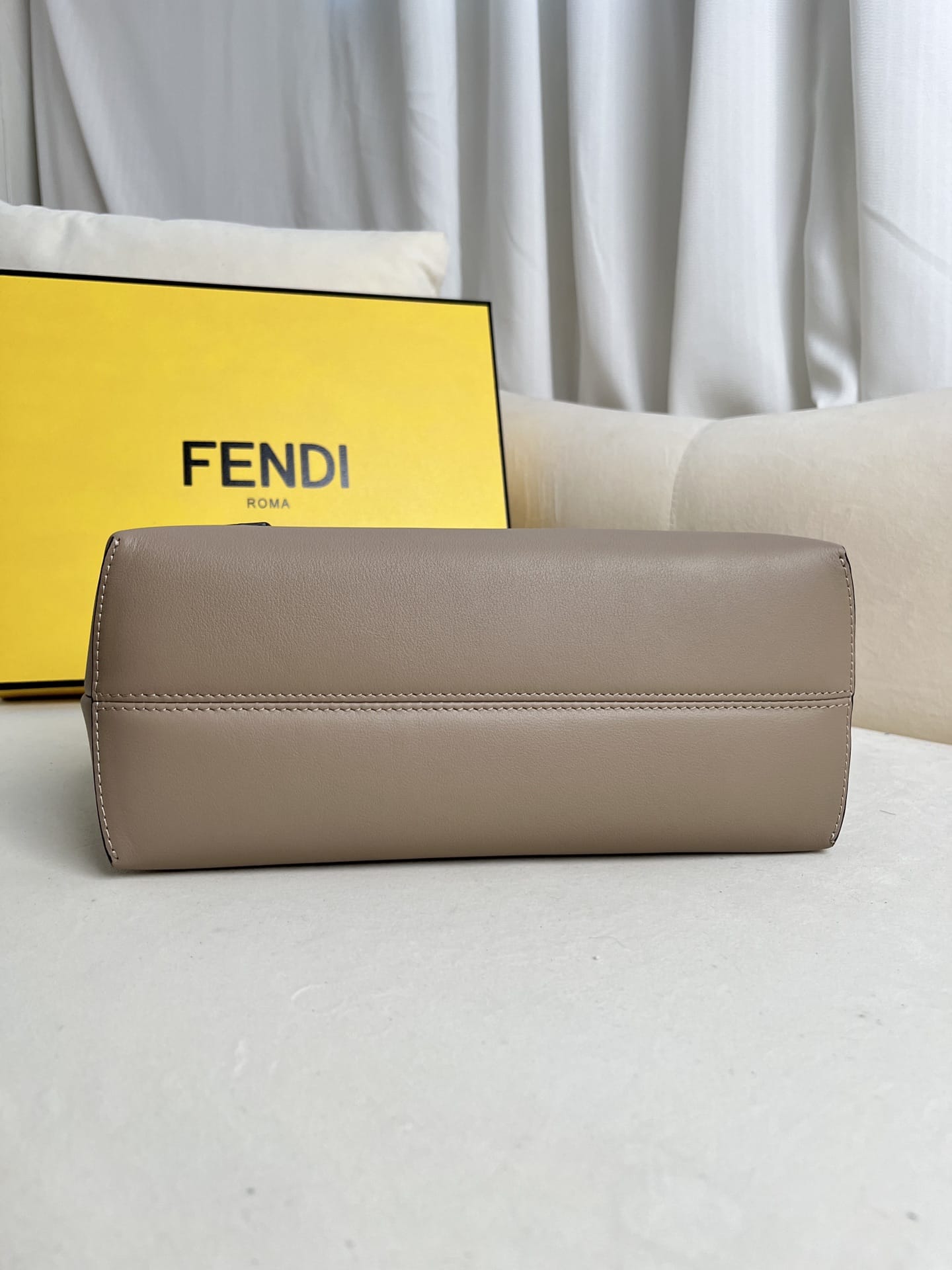 FENDI By The Way Medium Beige Leather Boston Bag