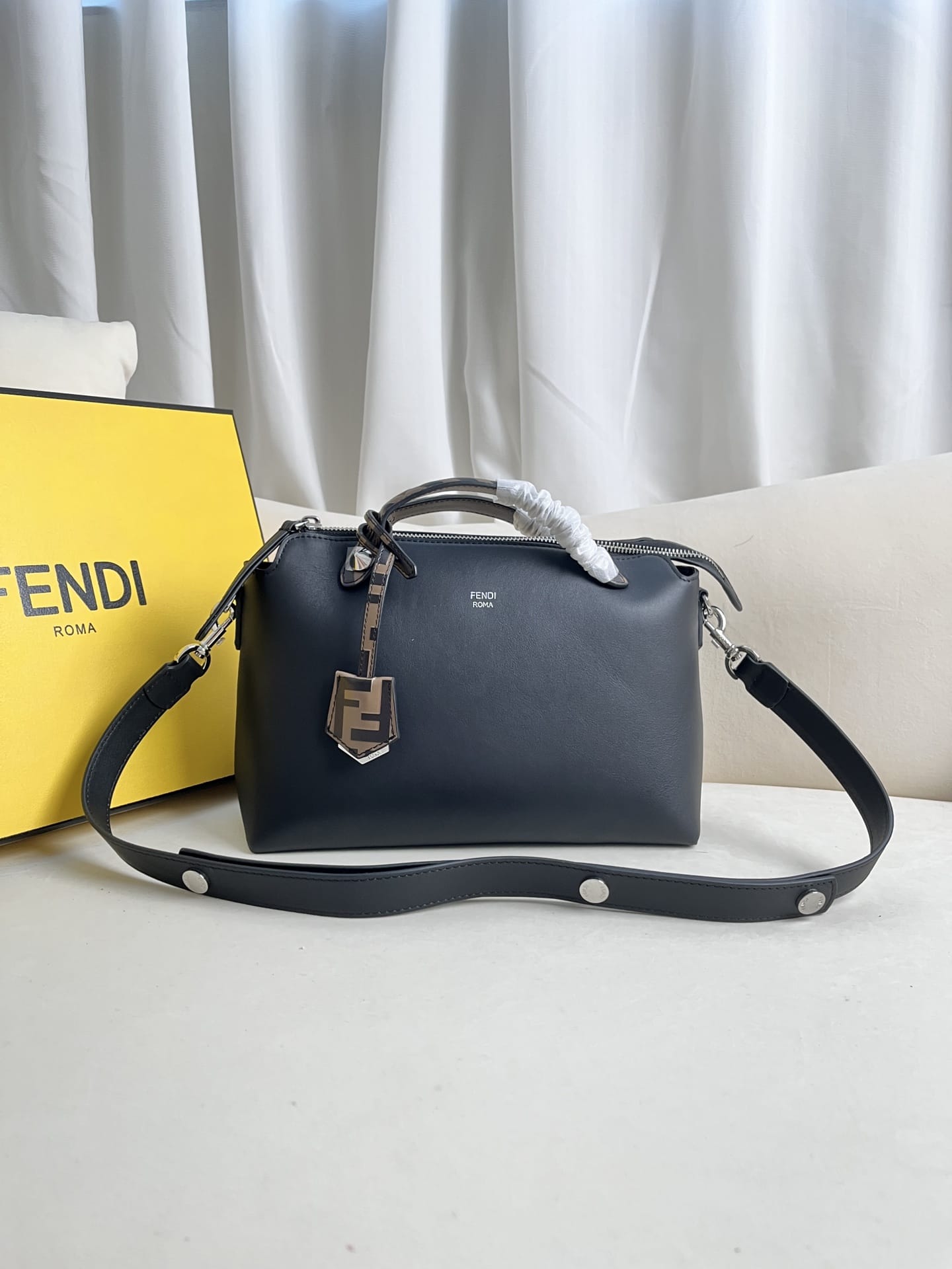 FENDI By The Way Medium Boston Bag In Black Leather