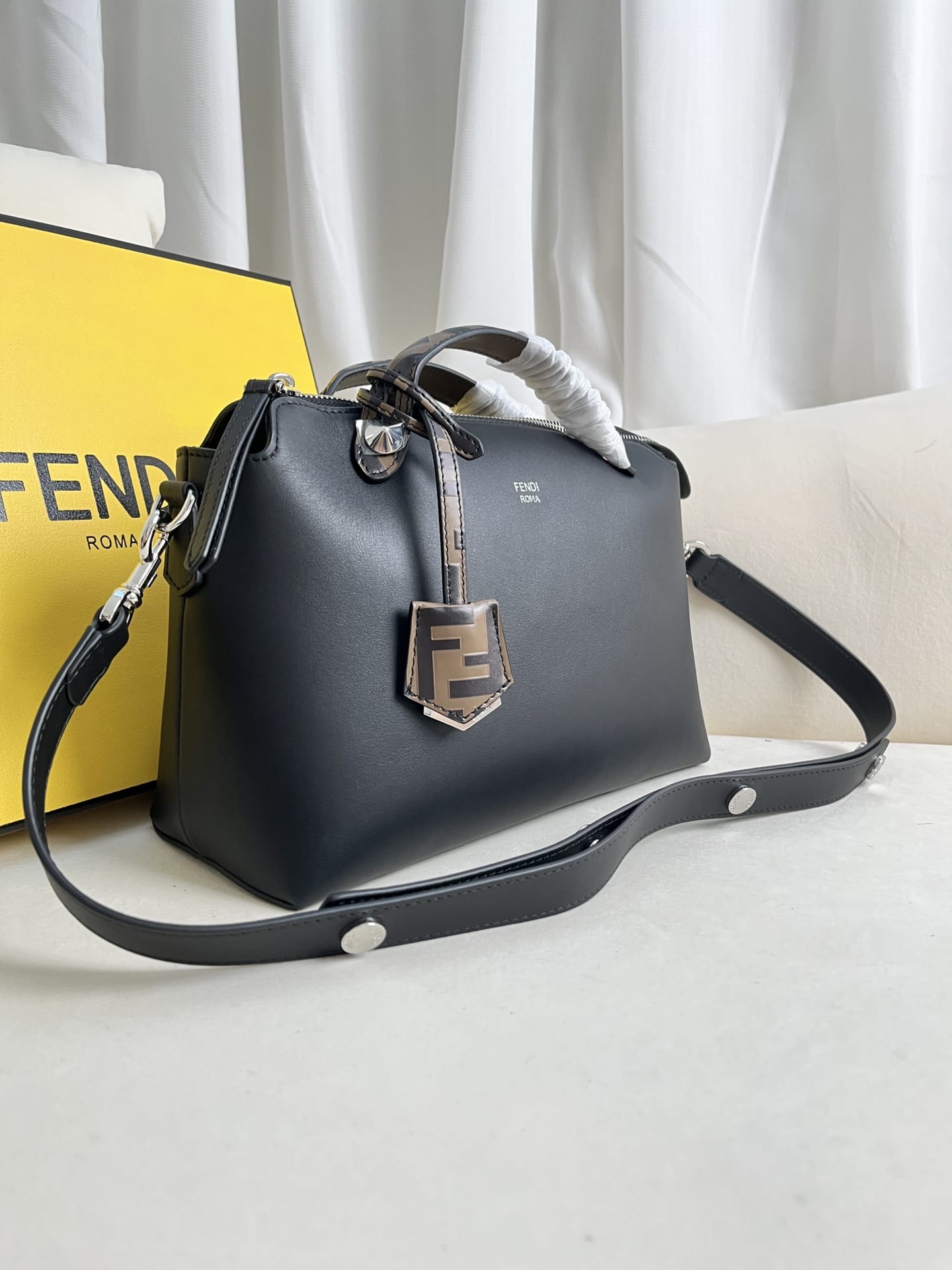 FENDI By The Way Medium Boston Bag In Black Leather