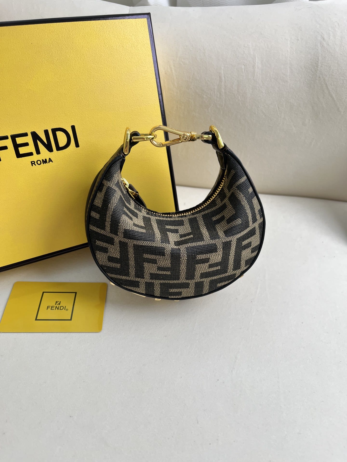 FENDI TIMELESS Fendigraphy Mini Brown FF Jacquard Fabric Bag