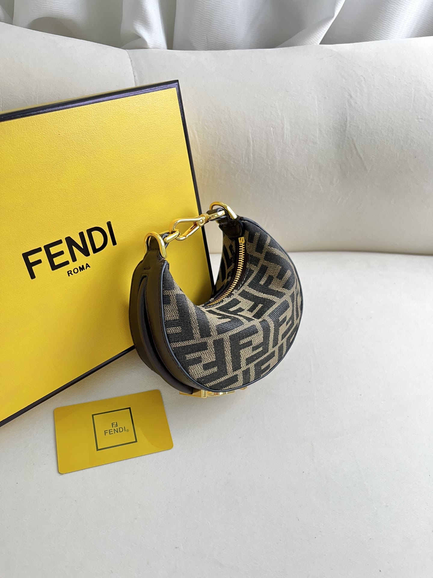 FENDI TIMELESS Fendigraphy Mini Brown FF Jacquard Fabric Bag