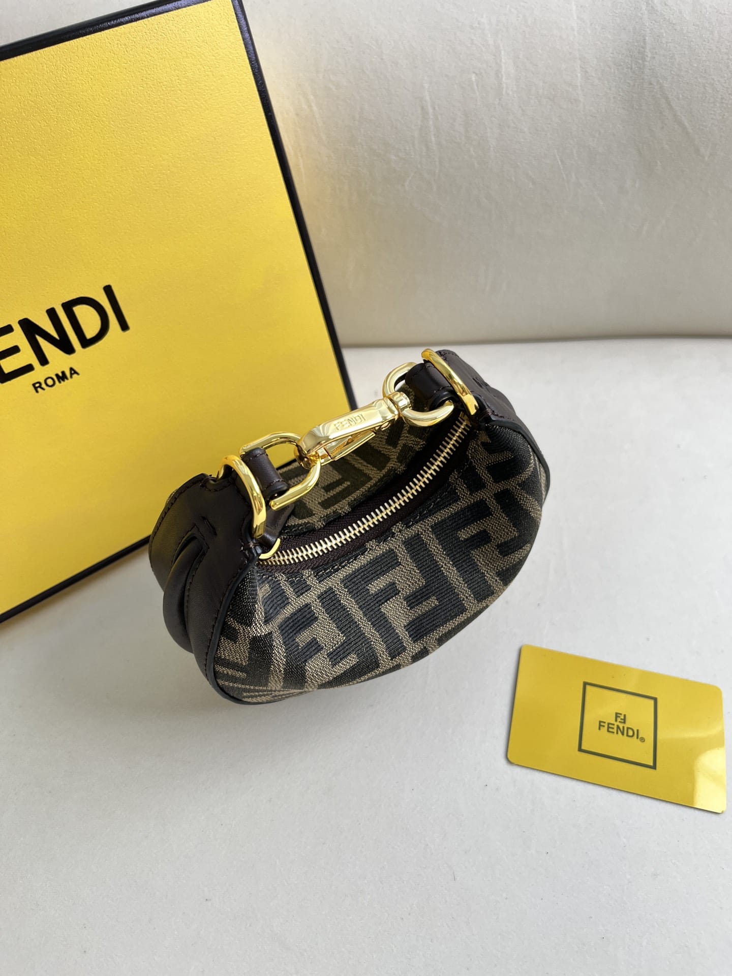 FENDI TIMELESS Fendigraphy Mini Brown FF Jacquard Fabric Bag