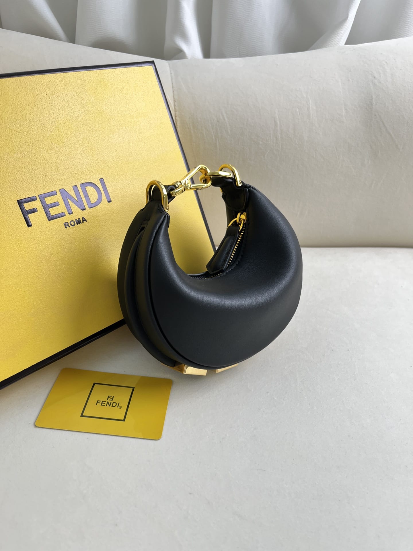 FENDI TIMELESS Fendigraphy Mini Black Leather Bag