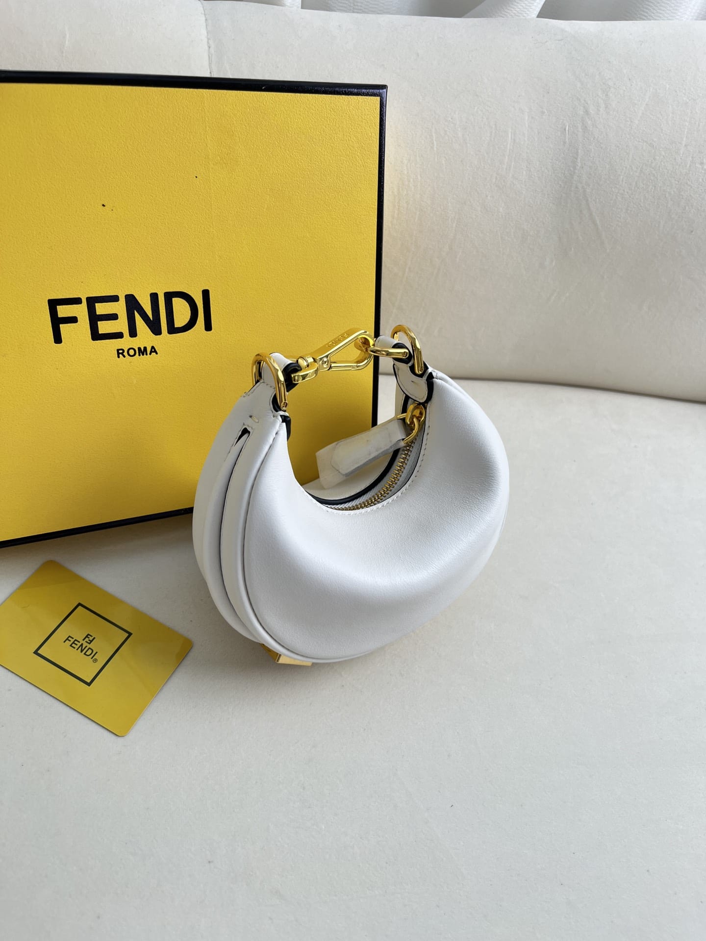 FENDI TIMELESS Fendigraphy Mini White Leather Bag