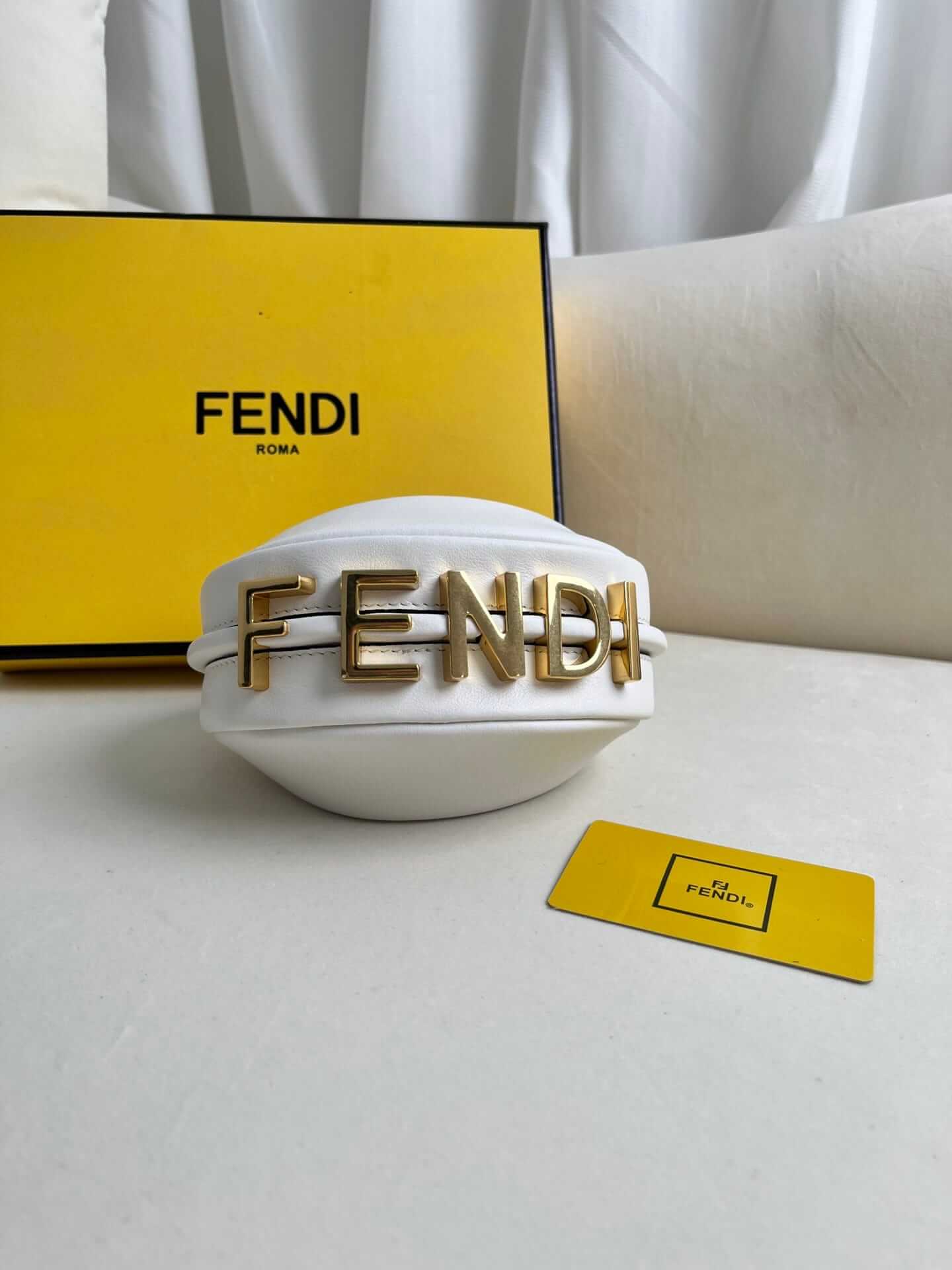 FENDI TIMELESS Fendigraphy Mini White Leather Bag