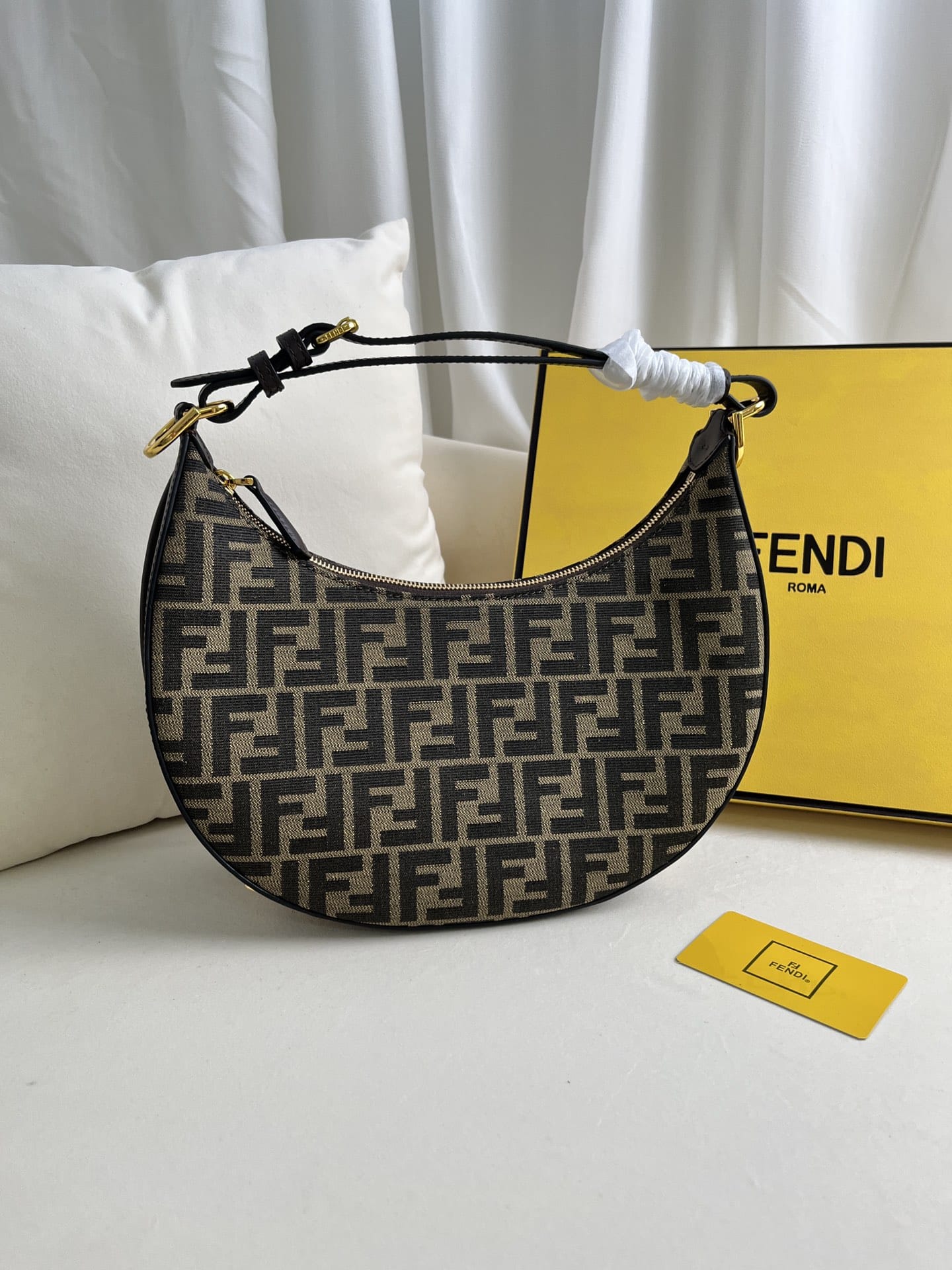 FENDI TIMELESS Fendigraphy Small Brown FF Jacquard Fabric Bag