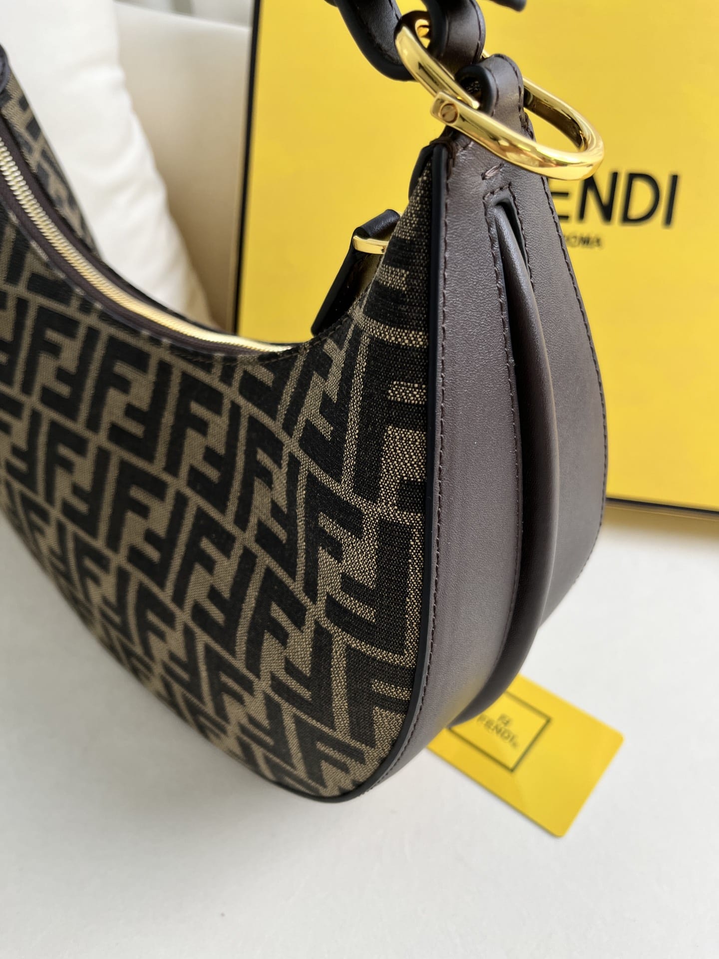 FENDI TIMELESS Fendigraphy Small Brown FF Jacquard Fabric Bag