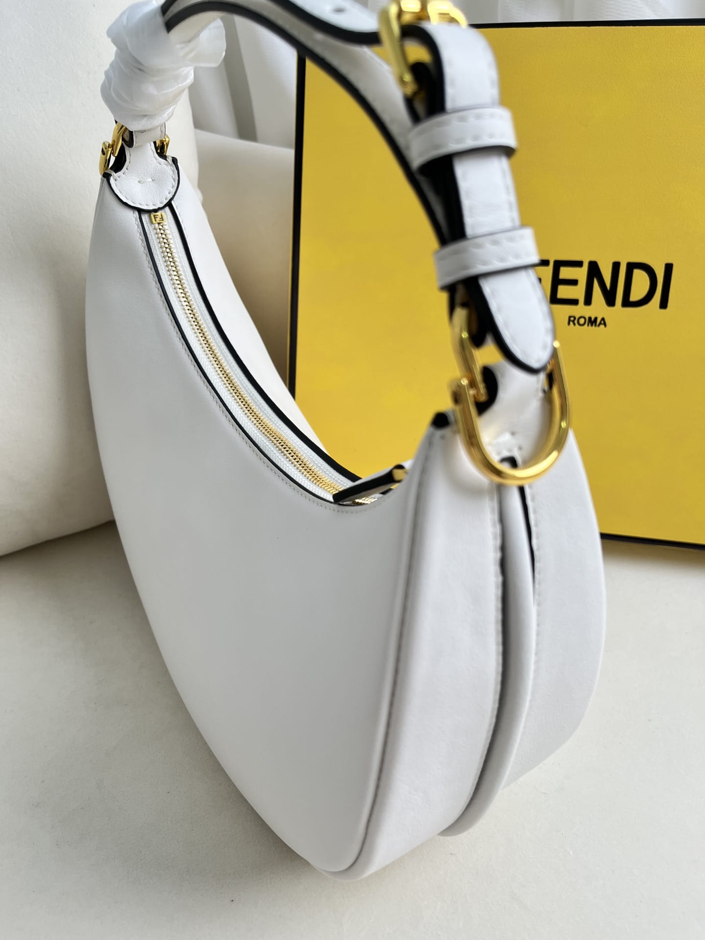 FENDI TIMELESS Fendigraphy Small White Leather Bag