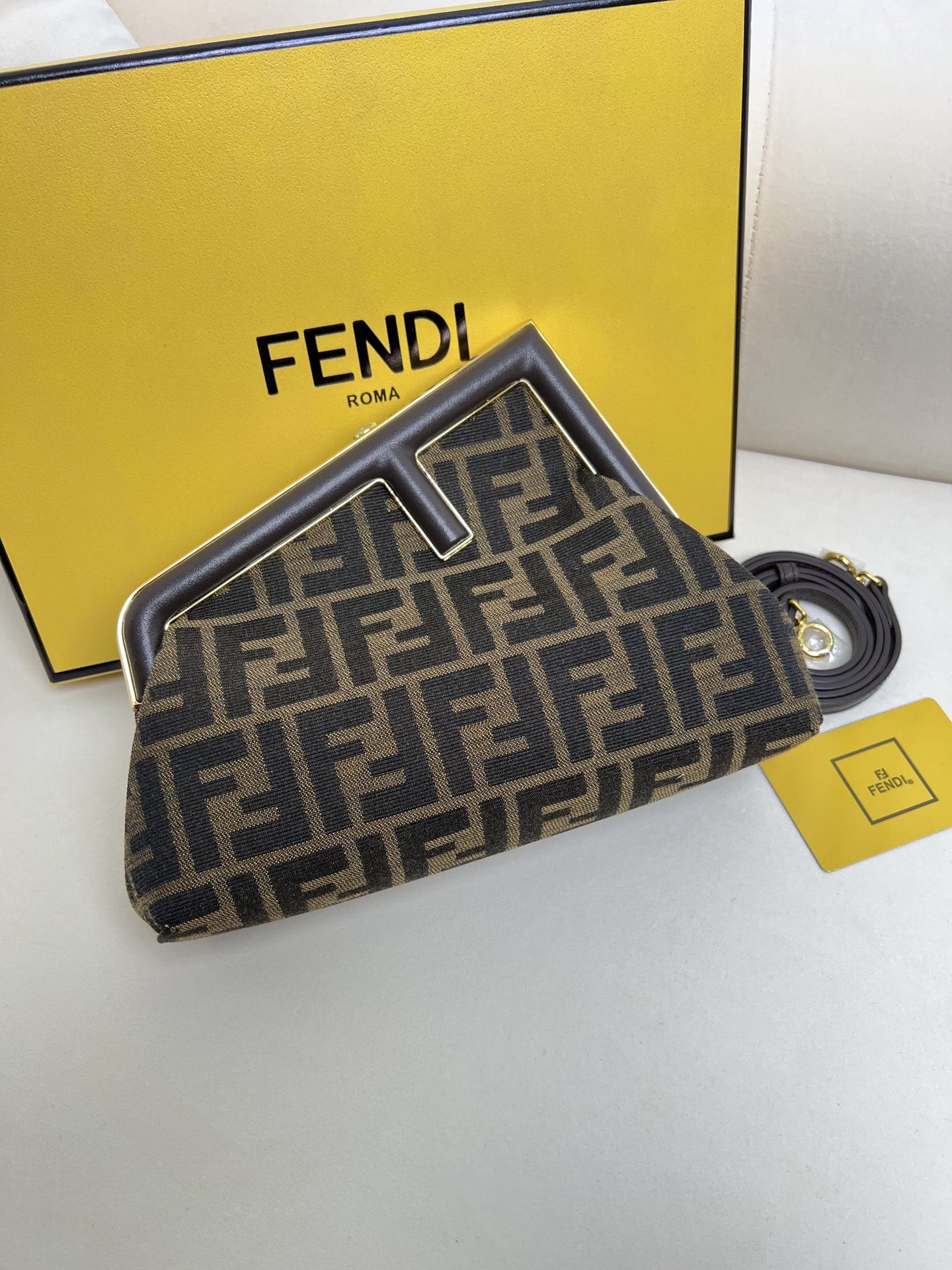 FENDI TIMELESS First Small Brown FF Jacquard Fabric Bag