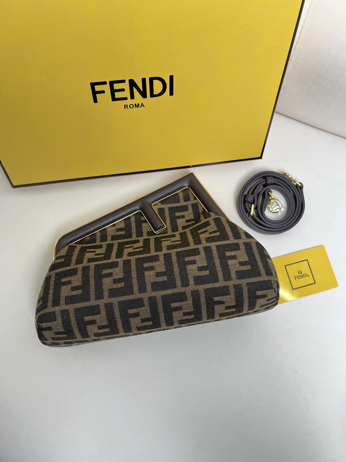 FENDI TIMELESS First Small Brown FF Jacquard Fabric Bag