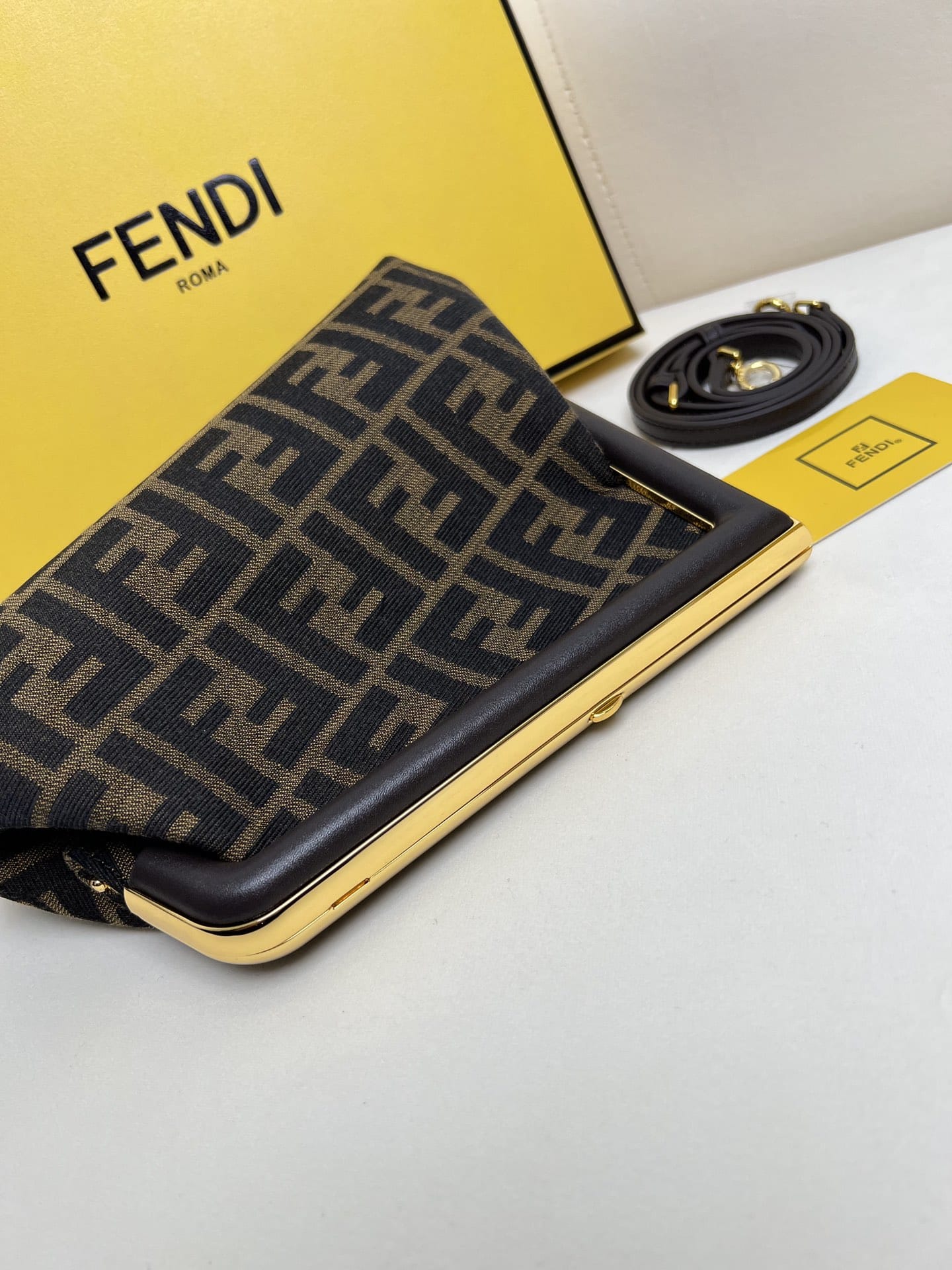 FENDI TIMELESS First Small Brown FF Jacquard Fabric Bag