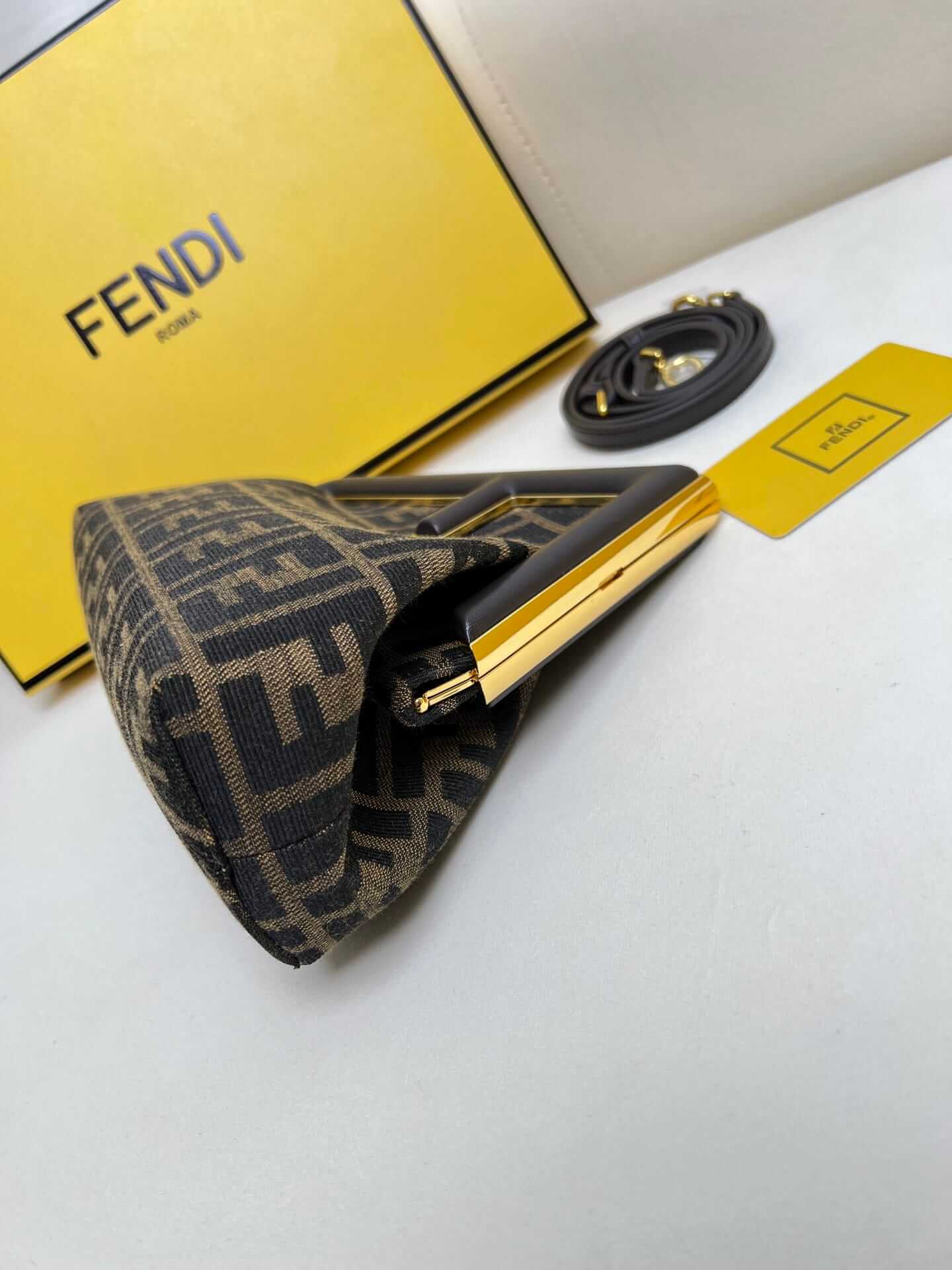 FENDI TIMELESS First Small Brown FF Jacquard Fabric Bag