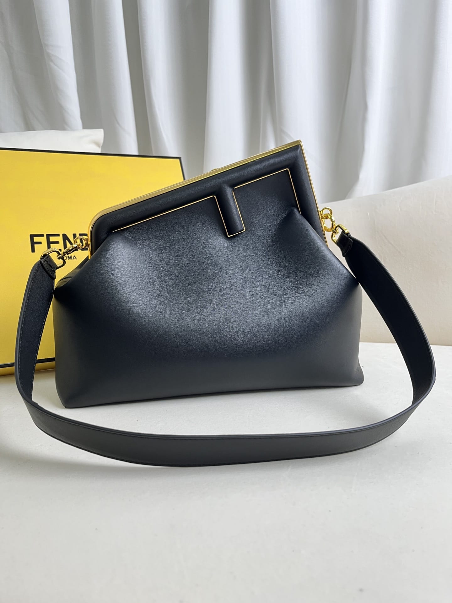 FENDI TIMELESS First Midi Black Leather Bag