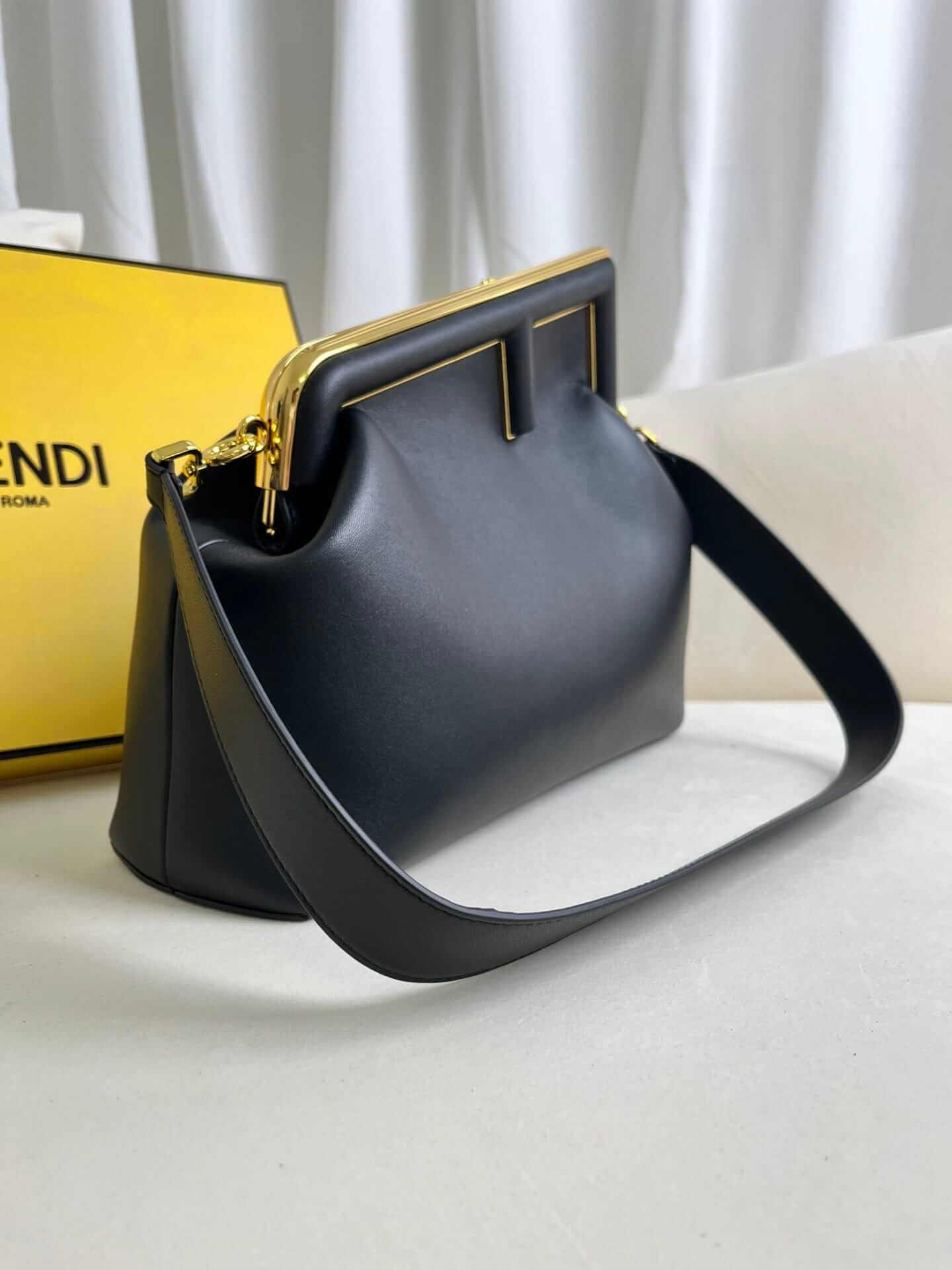 FENDI TIMELESS First Midi Black Leather Bag