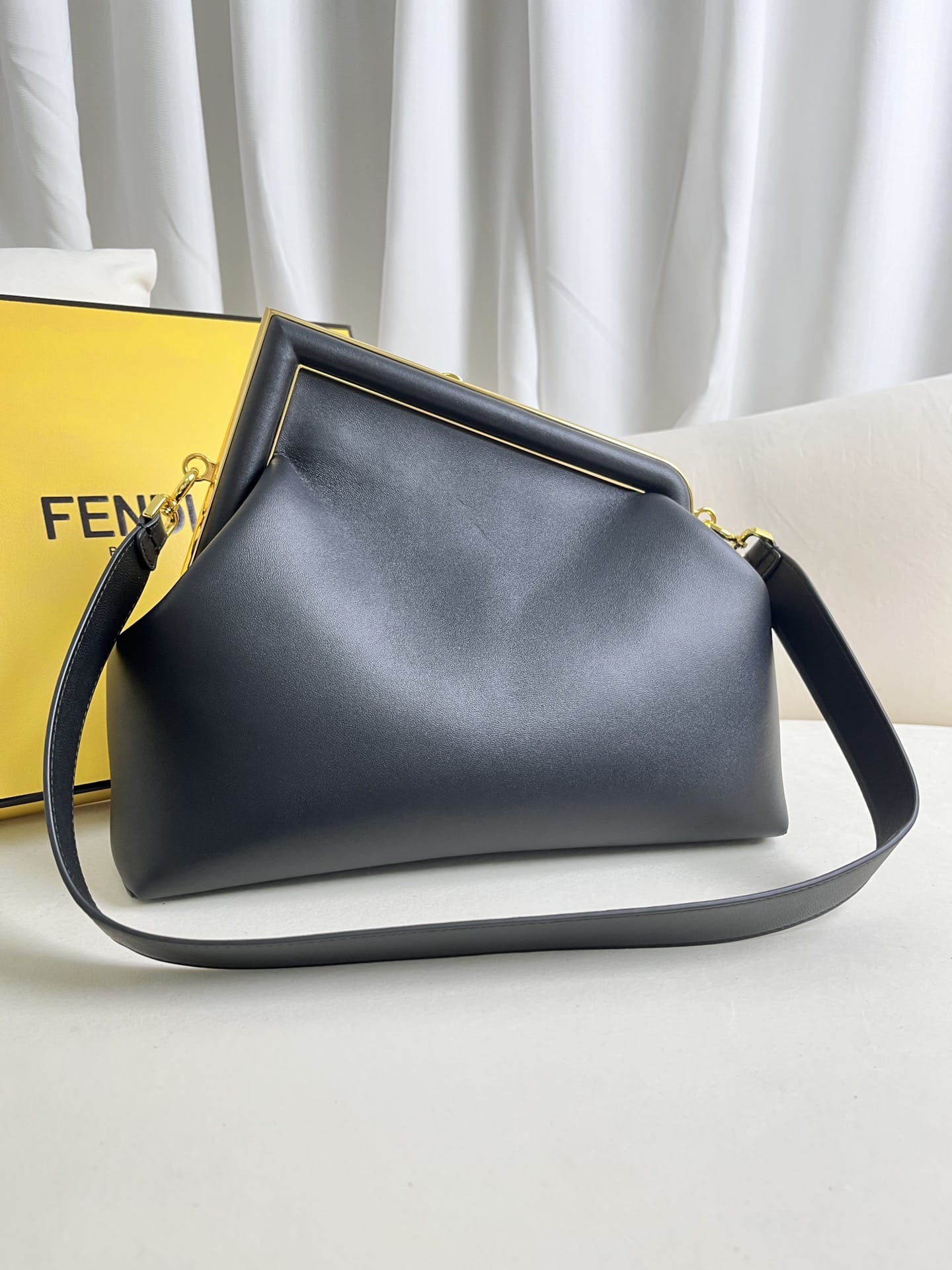 FENDI TIMELESS First Midi Black Leather Bag