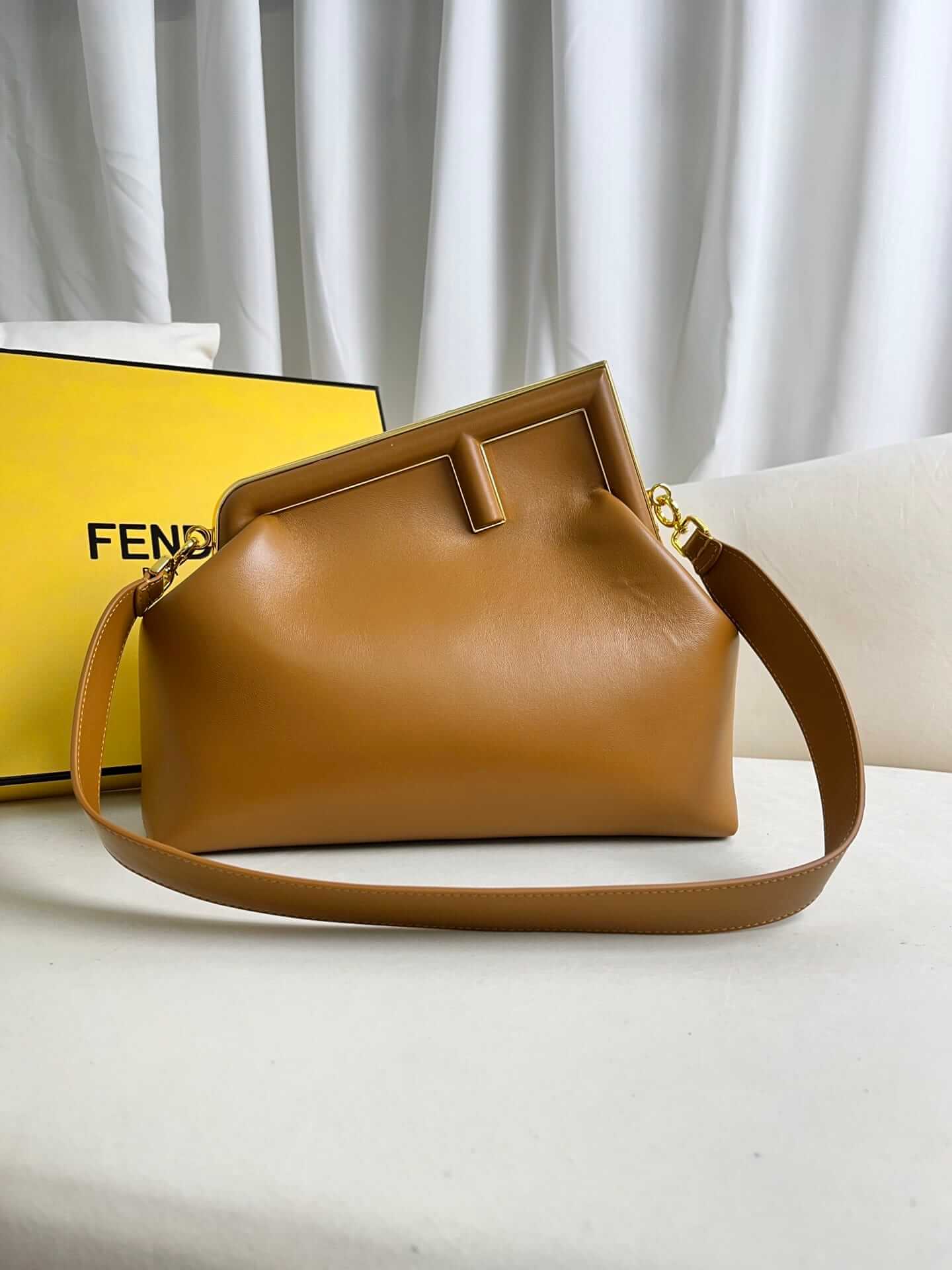 FENDI TIMELESS First Midi Brown Leather Bag