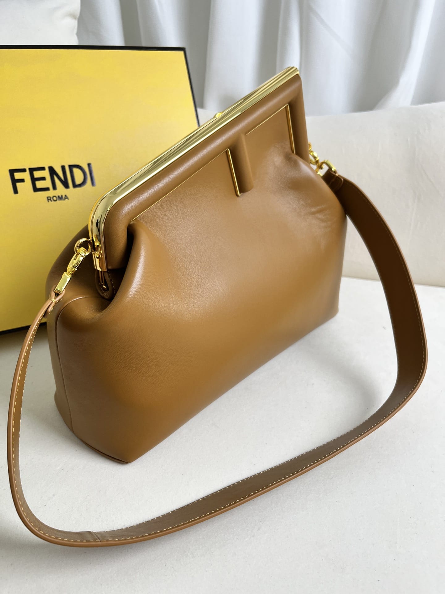 FENDI TIMELESS First Midi Brown Leather Bag