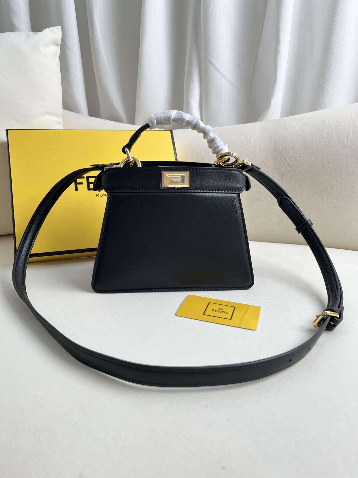 FENDI TIMELESS Peekaboo ISeeU Petite Black Calfskin Leather Bag