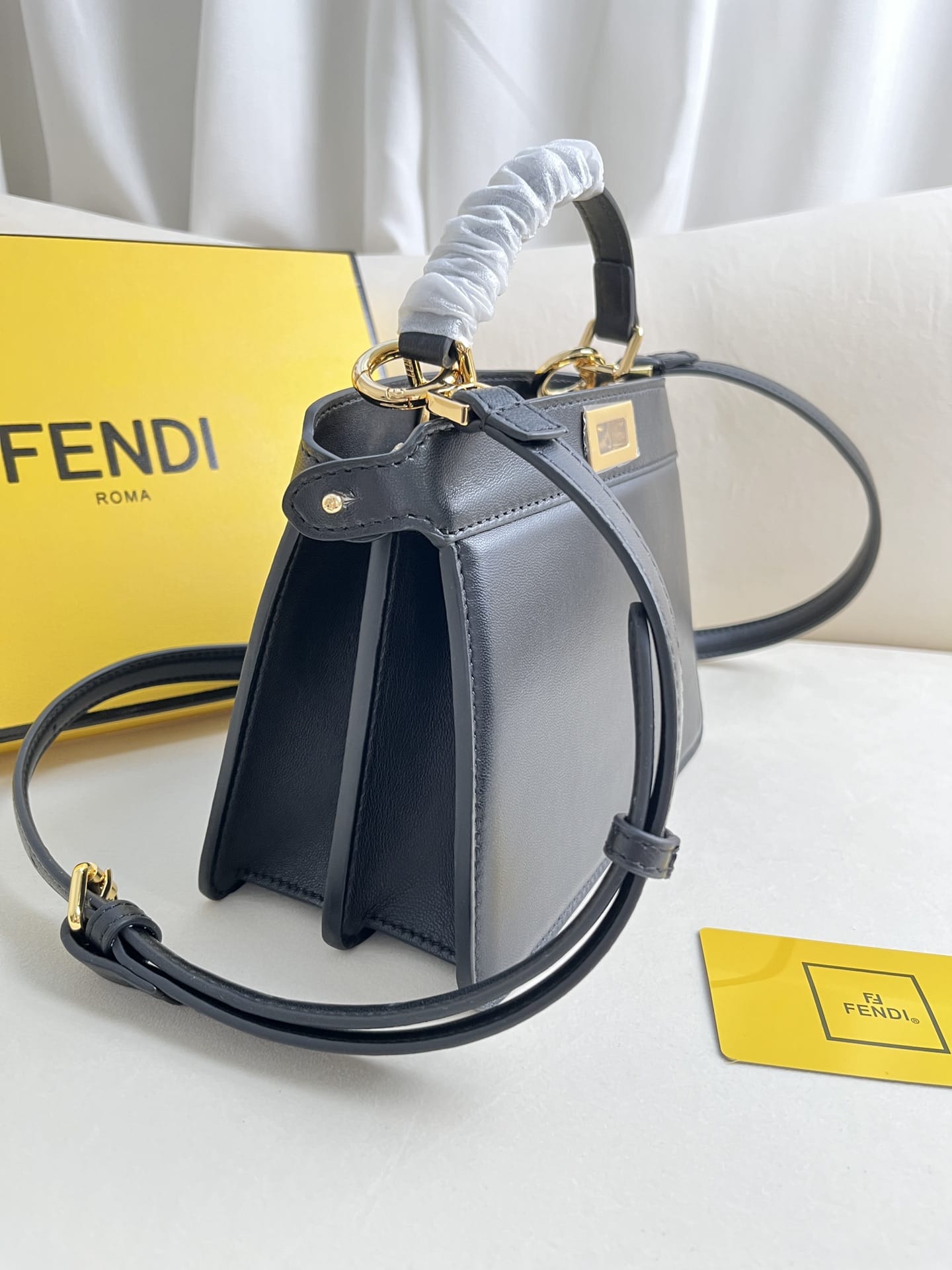 FENDI TIMELESS Peekaboo ISeeU Petite Black Calfskin Leather Bag