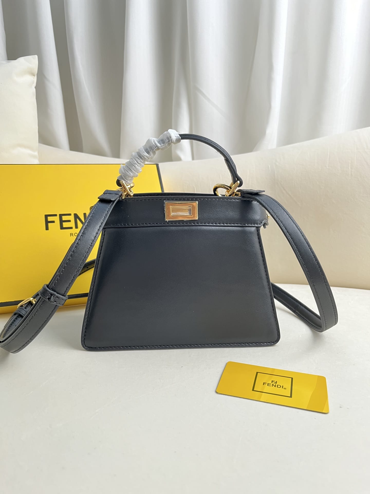 FENDI TIMELESS Peekaboo ISeeU Petite Black Calfskin Leather Bag