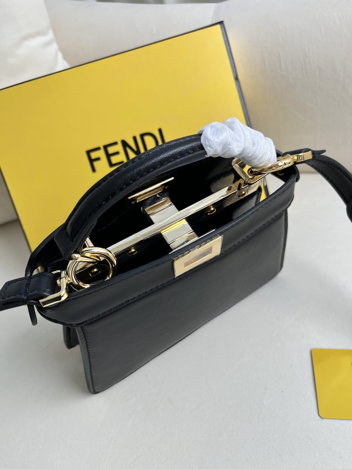 FENDI TIMELESS Peekaboo ISeeU Petite Black Calfskin Leather Bag