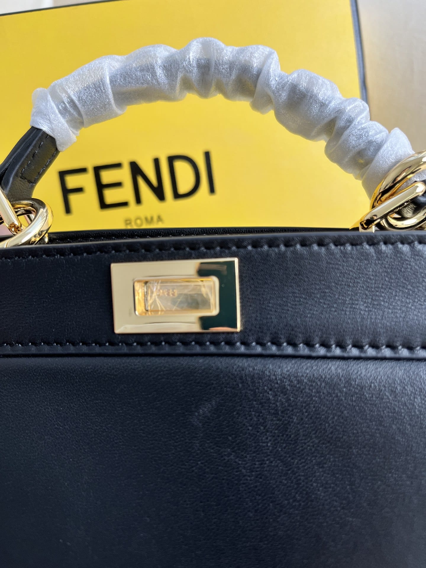 FENDI TIMELESS Peekaboo ISeeU Petite Black Calfskin Leather Bag