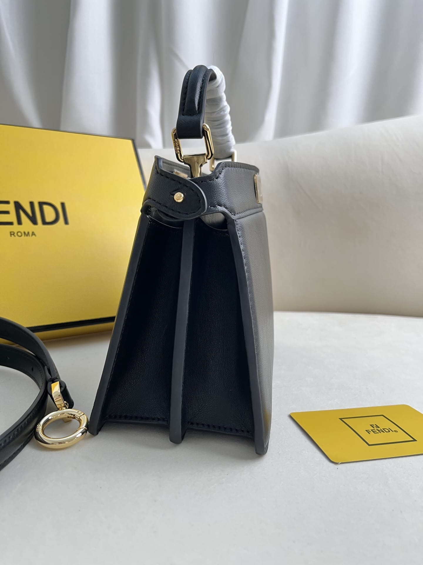 FENDI TIMELESS Peekaboo ISeeU Petite Black Calfskin Leather Bag