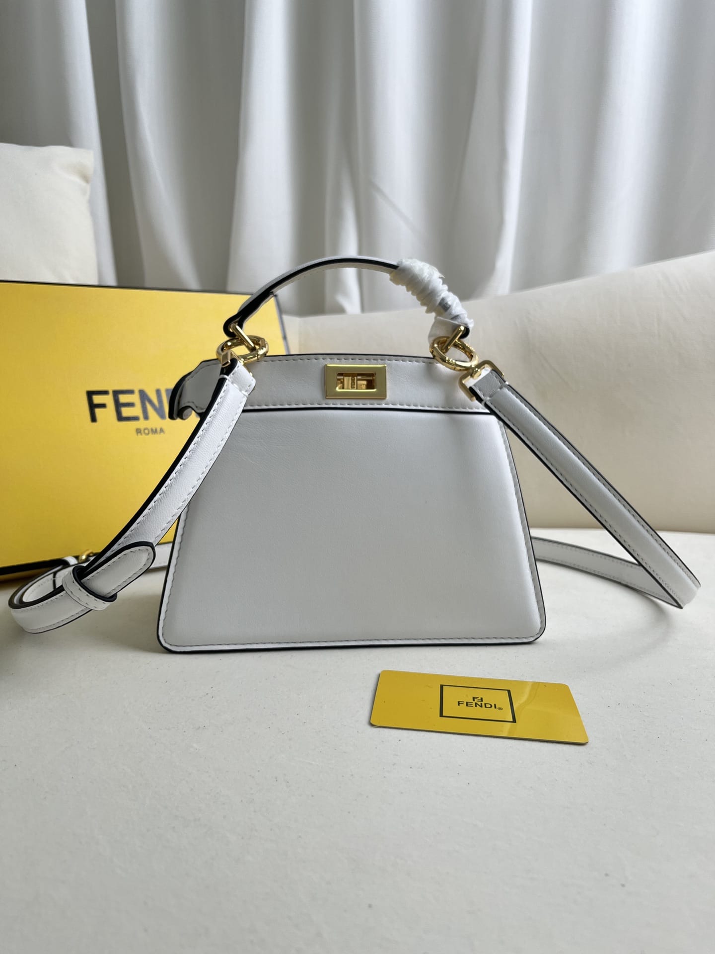 FENDI TIMELESS Peekaboo ISeeU Petite White Calfskin Leather Bag