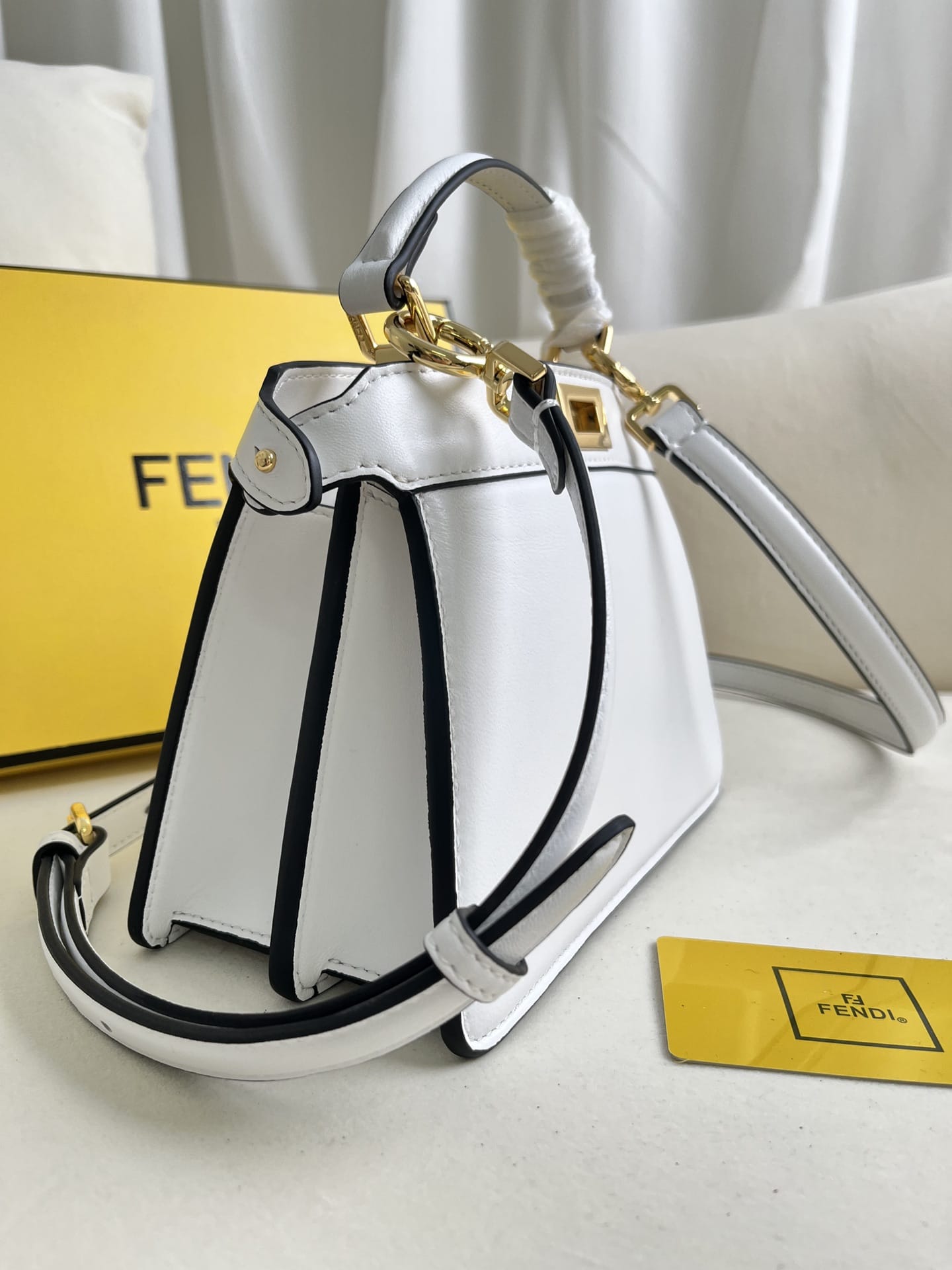 FENDI TIMELESS Peekaboo ISeeU Petite White Calfskin Leather Bag