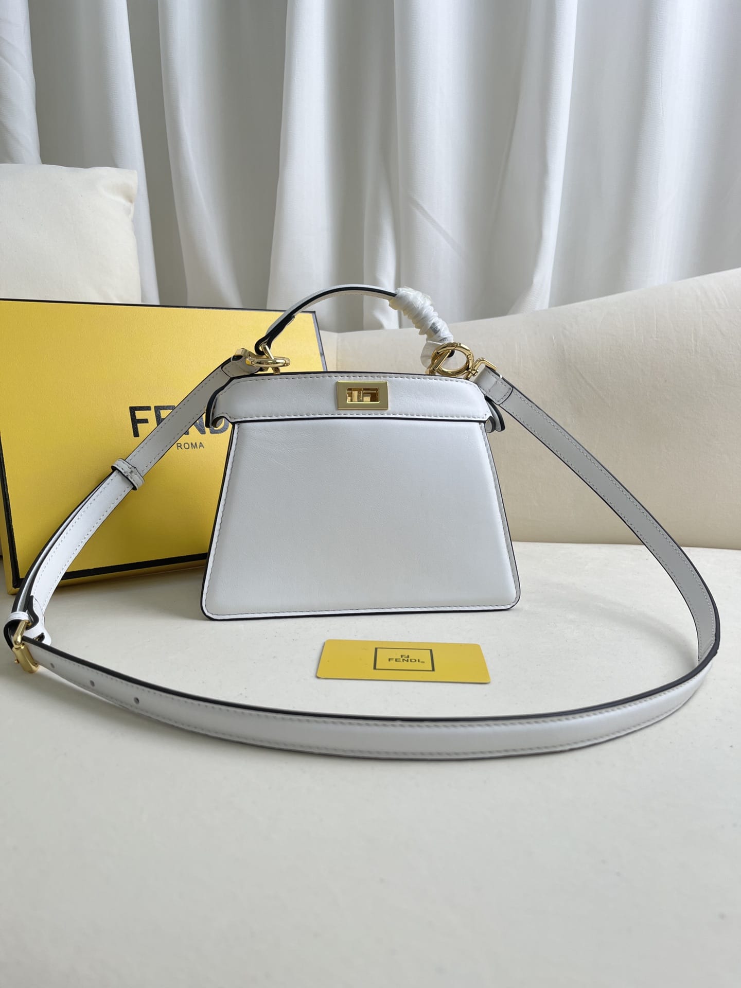 FENDI TIMELESS Peekaboo ISeeU Petite White Calfskin Leather Bag