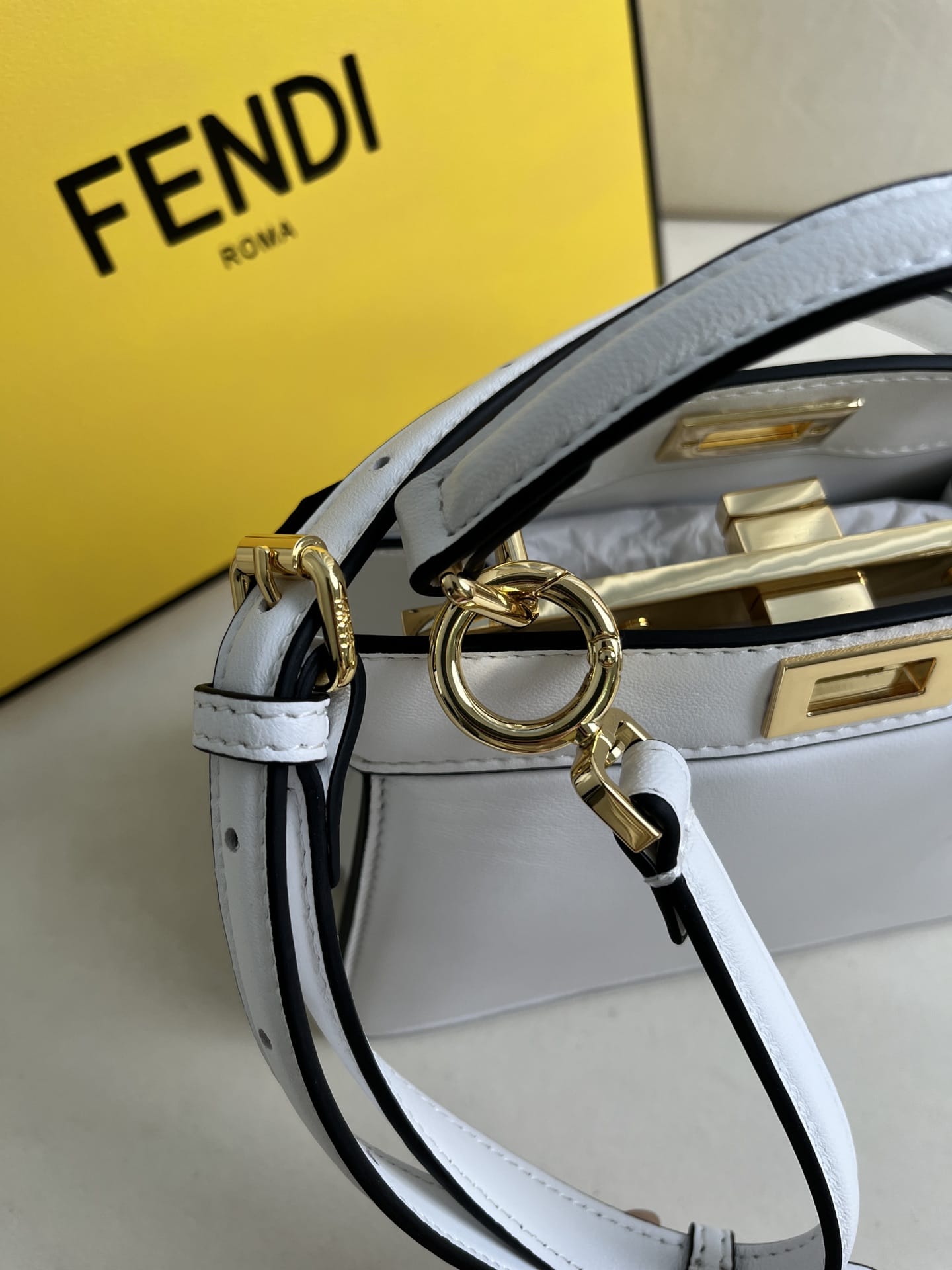 FENDI TIMELESS Peekaboo ISeeU Petite White Calfskin Leather Bag