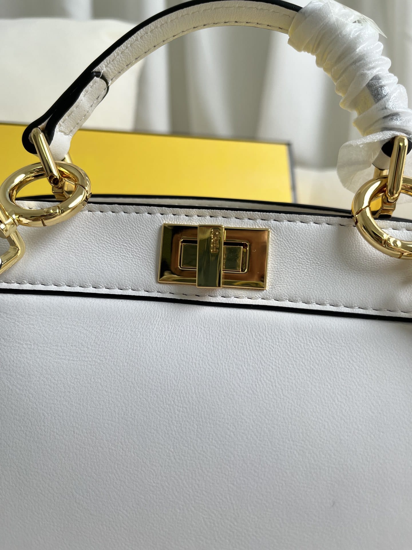 FENDI TIMELESS Peekaboo ISeeU Petite White Calfskin Leather Bag