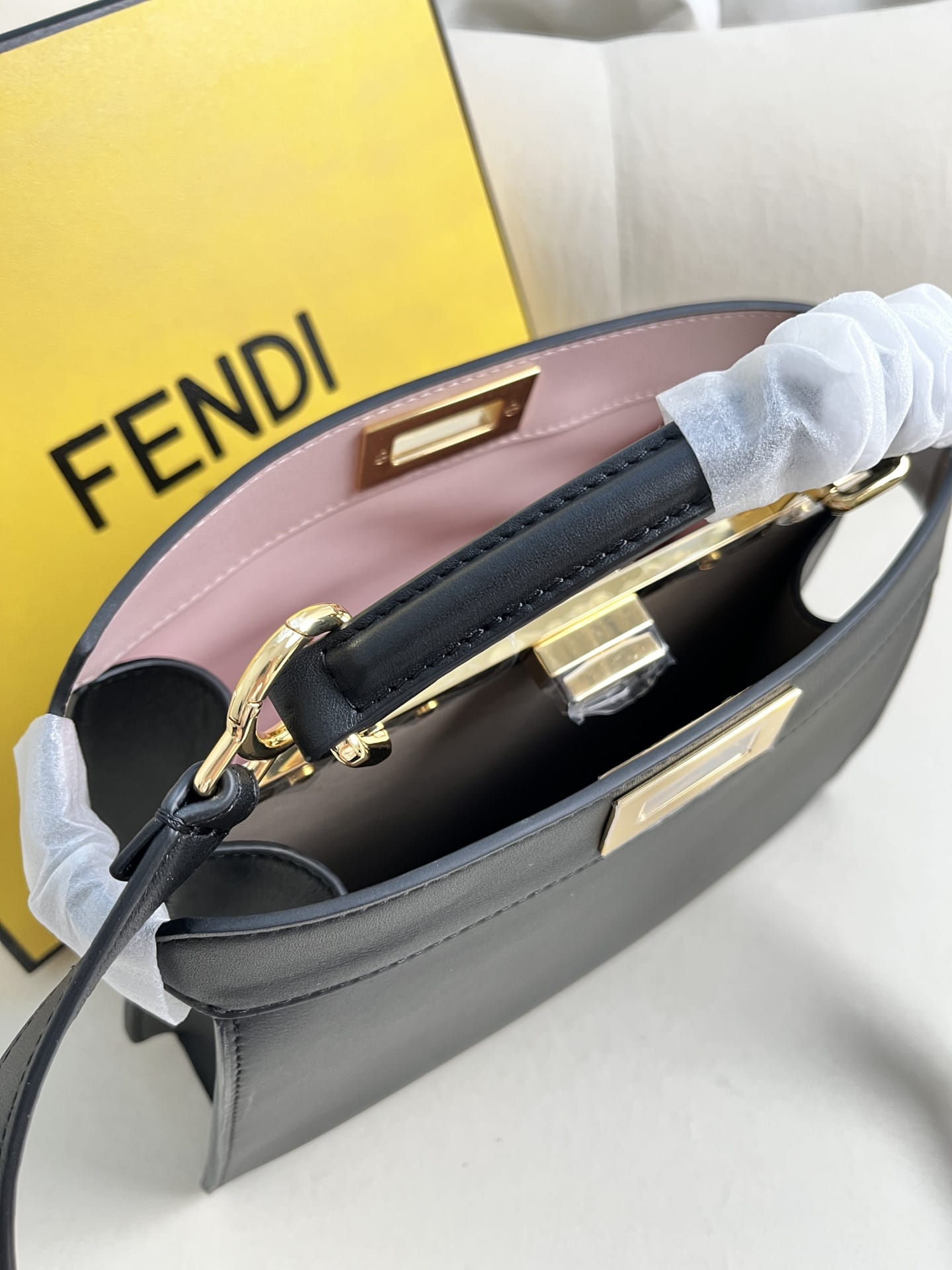 FENDI TIMELESS Peekaboo ISeeU Small Black Calfskin Bag