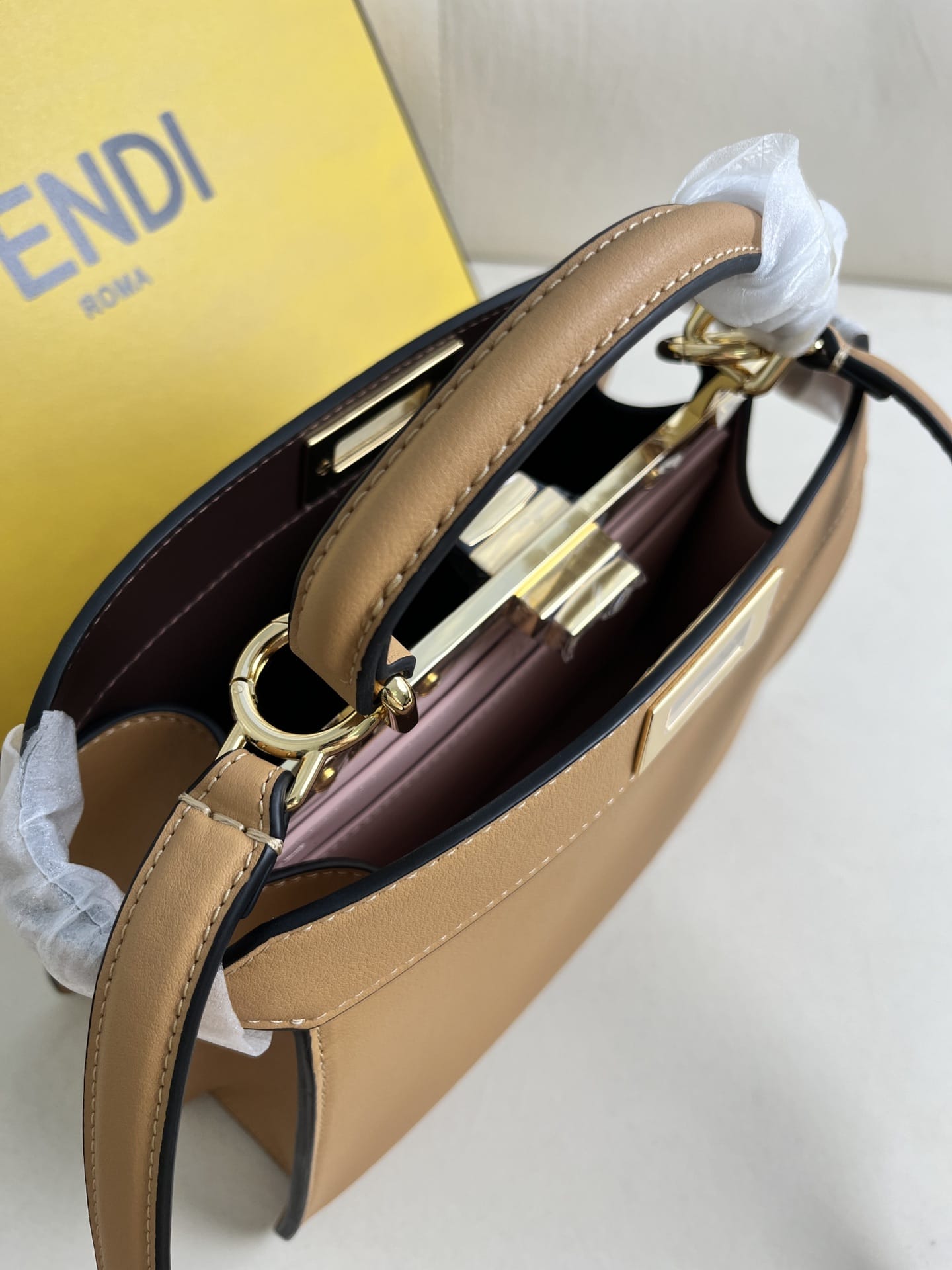 FENDI TIMELESS Peekaboo ISeeU Small Brown Calfskin Bag