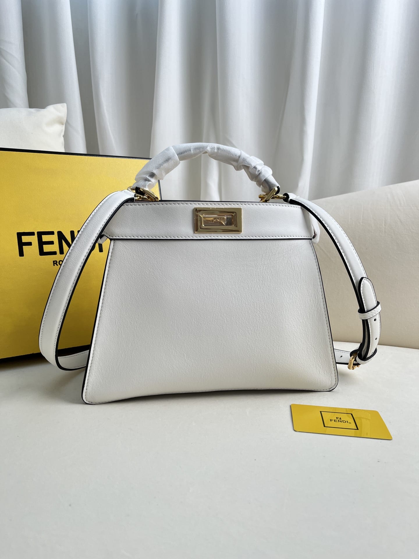 FENDI TIMELESS Peekaboo ISeeU Small White Calfskin Bag