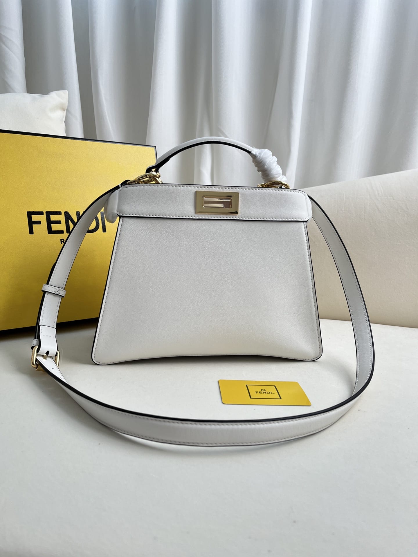 FENDI TIMELESS Peekaboo ISeeU Small White Calfskin Bag